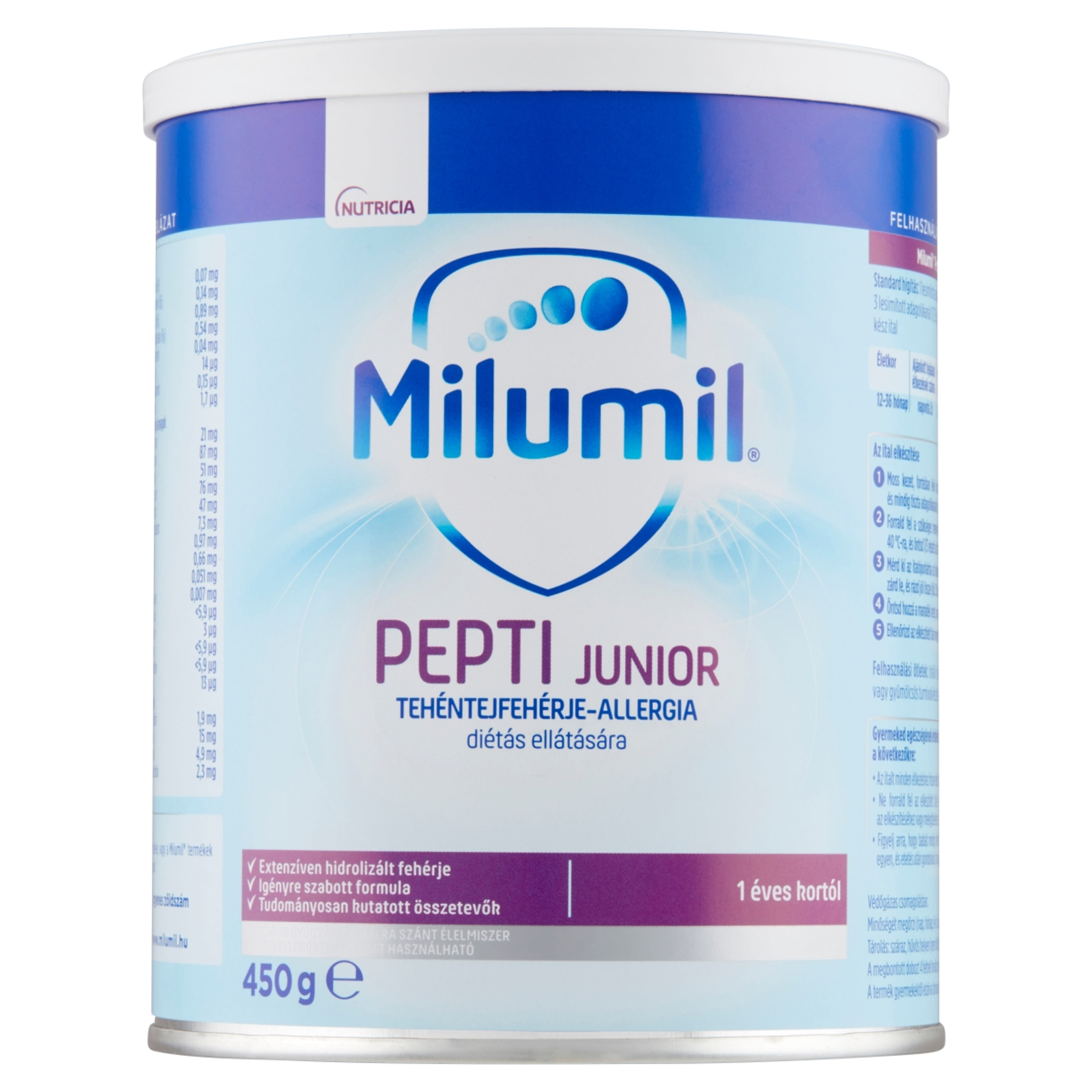Milumil Pepti Junior speciális gyógyászati célra szánt élelmiszer 1 éves kortól - 450 g