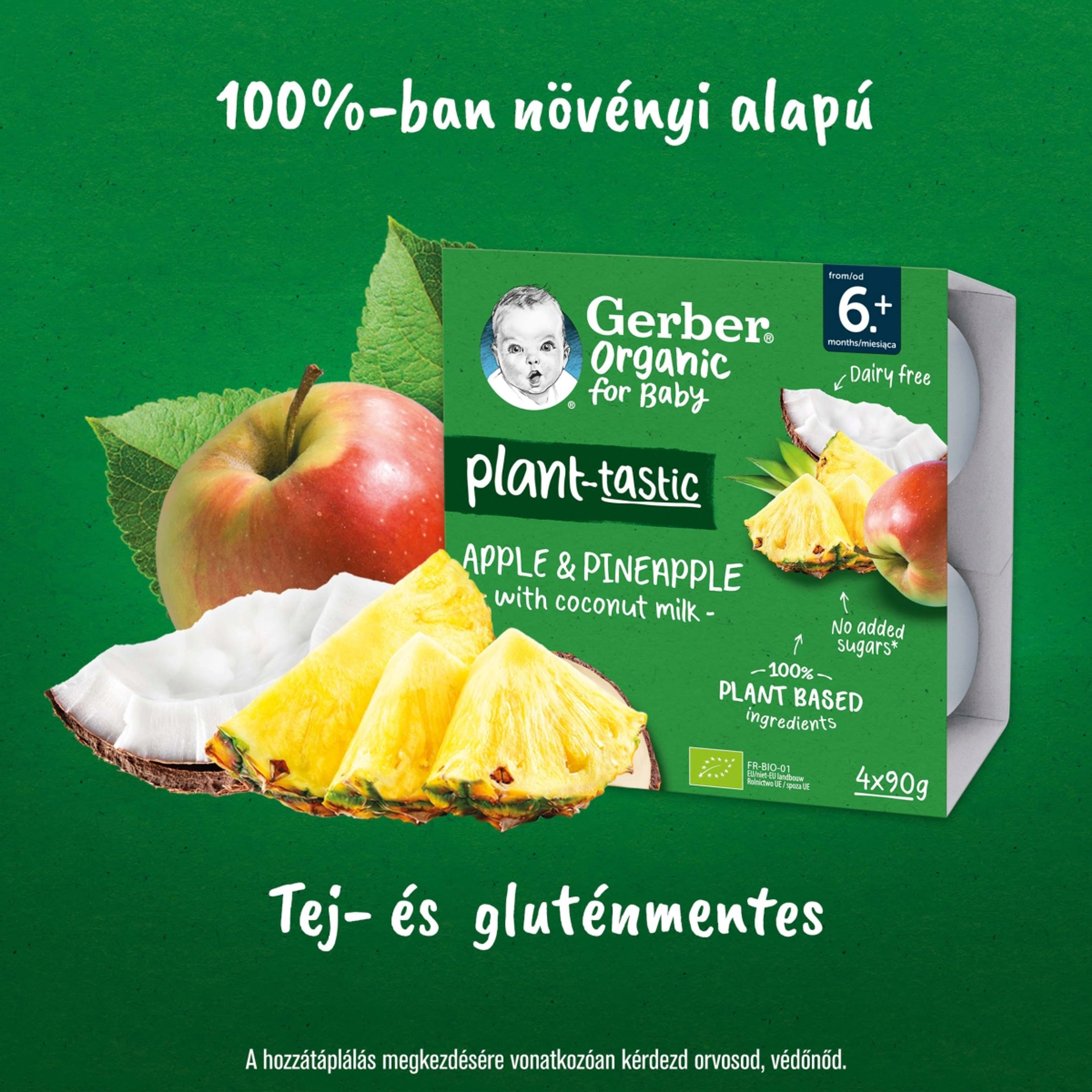 Gerber Organic kókusztej alapú alma-ananász ízű bio babadesszert 6 hónapos kortól 4 x 90 g - 360 g-3