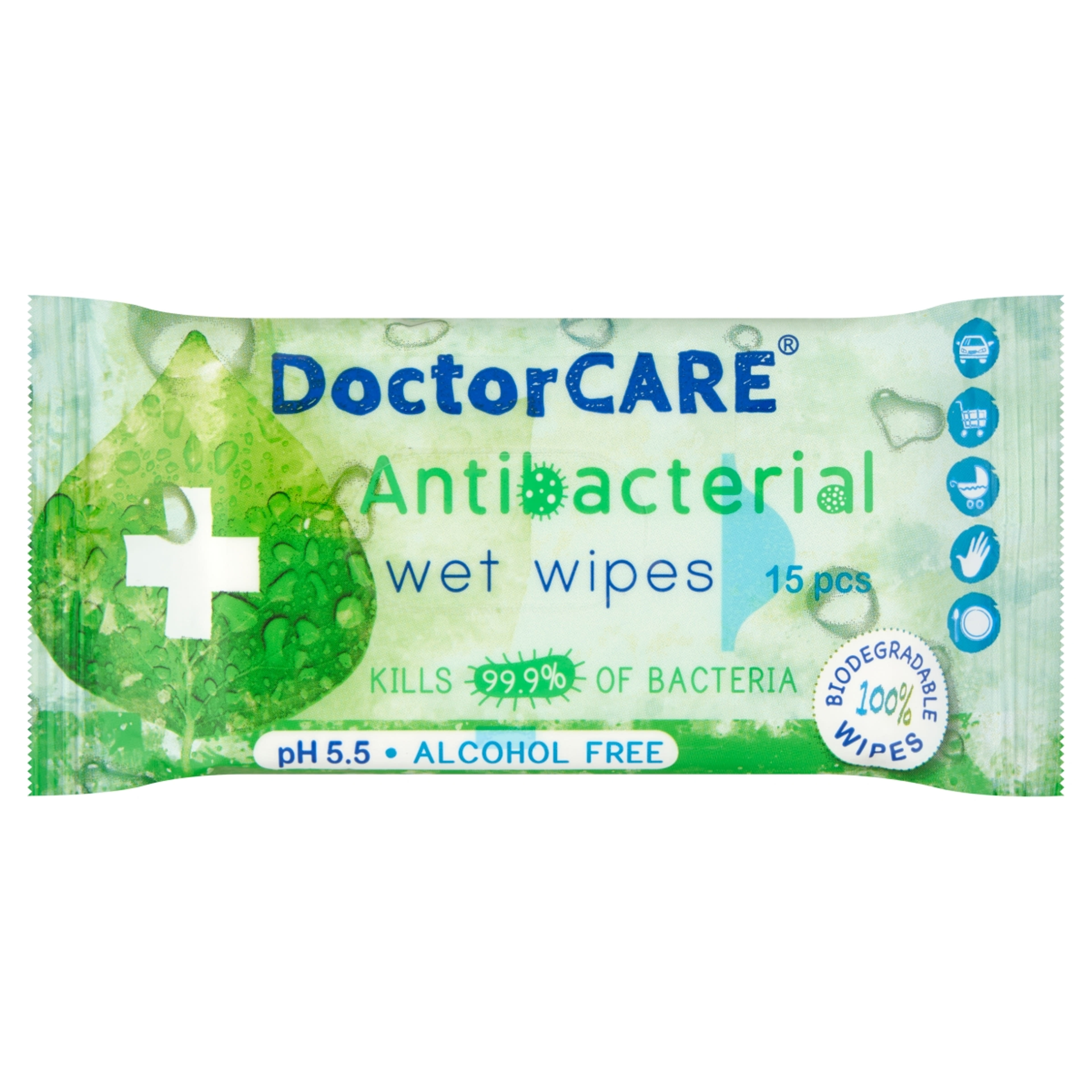 DoctorCare antibakteriális nedves törlőkednő, aloe vera - 15 db