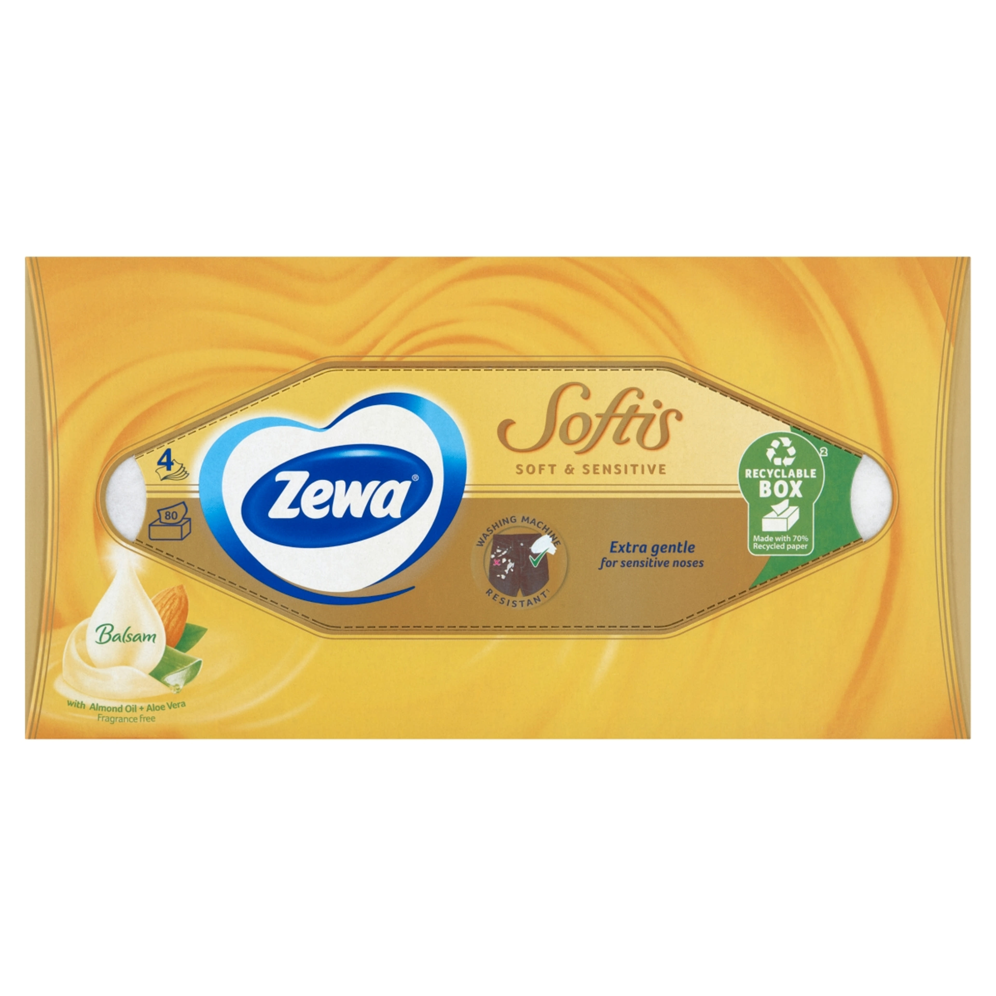 Zewa Softis Soft & Sensitive illatmentes dobozos papír zsebkendő 4 rétegű - 80 db