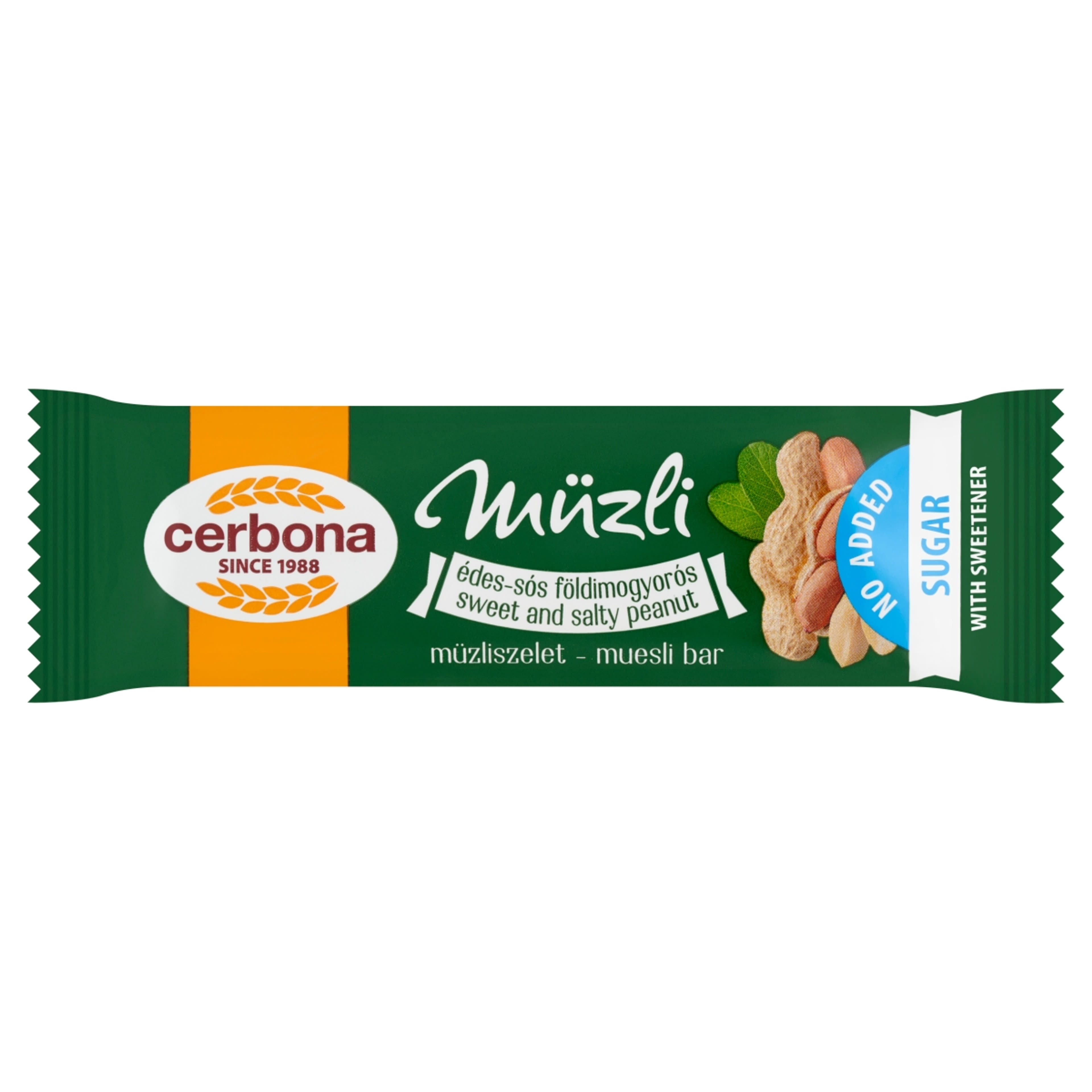 Cerbona Müzli édes-sós földimogyorós müzliszelet cukor hozzáadása nélkül, édesítőszerrel - 20 g