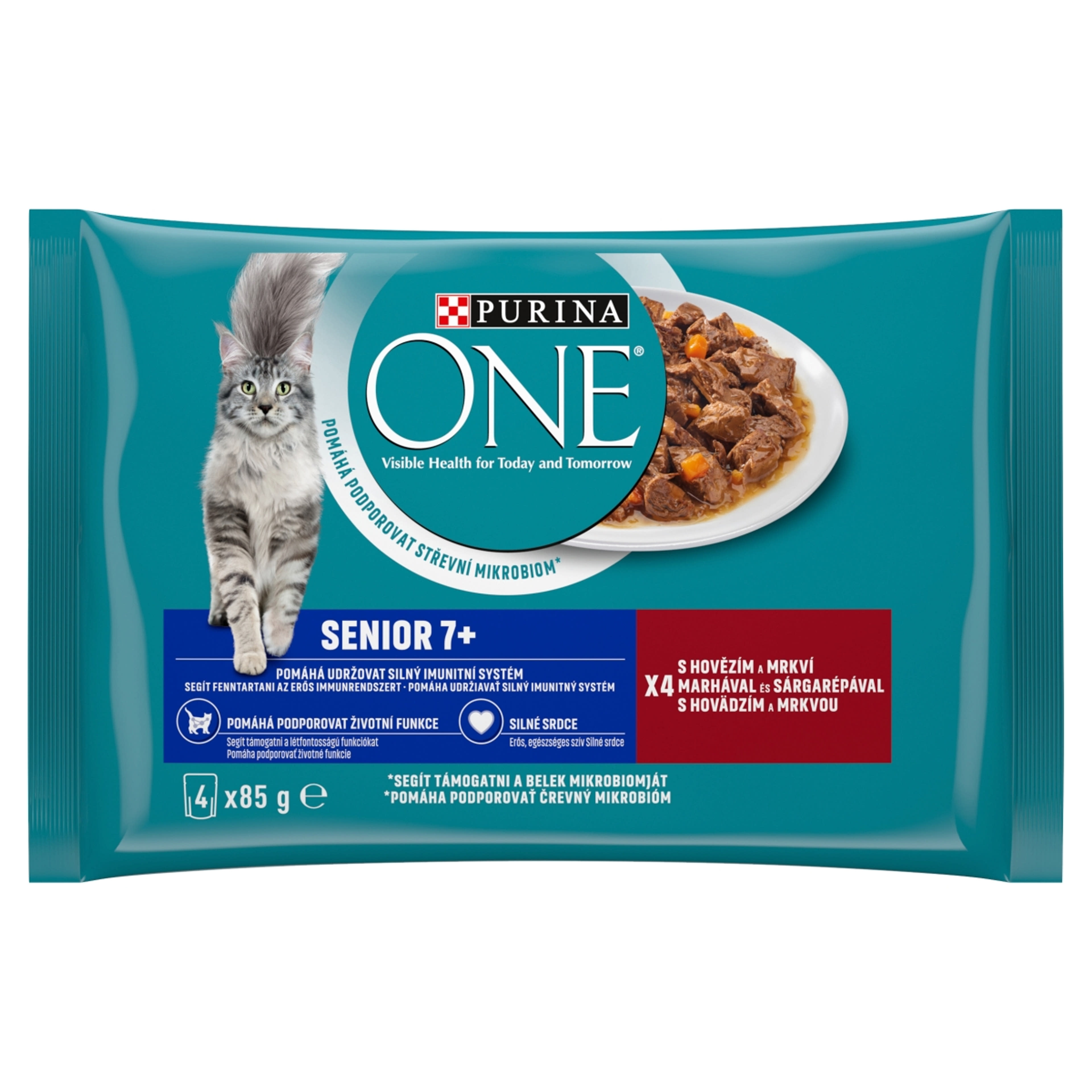 Purina one macskáknak senior marha és sárgarépa 4*85 g - 340 g-1