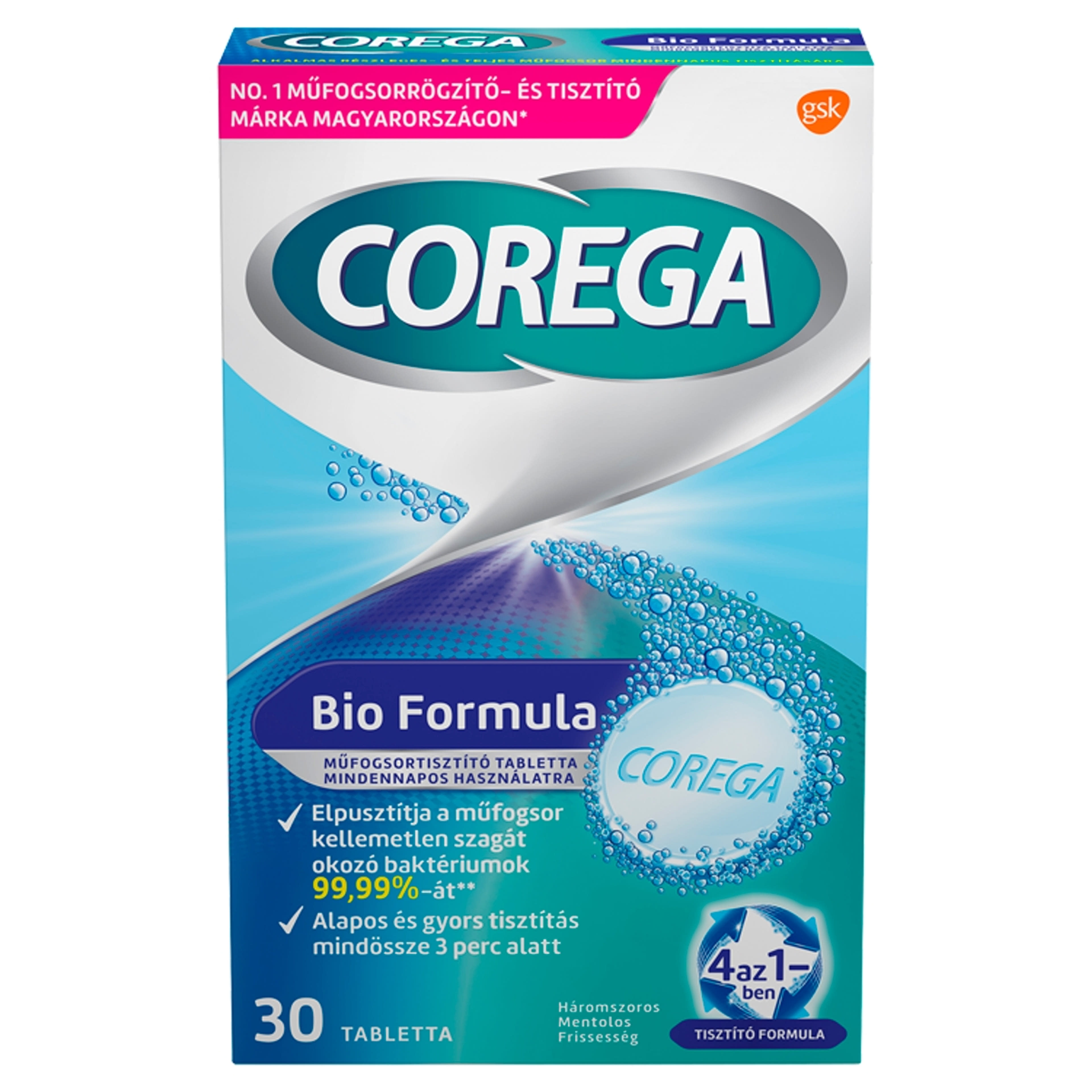 Corega Tabs Bio Formula műfogsor tisztító tabletta - 30 db