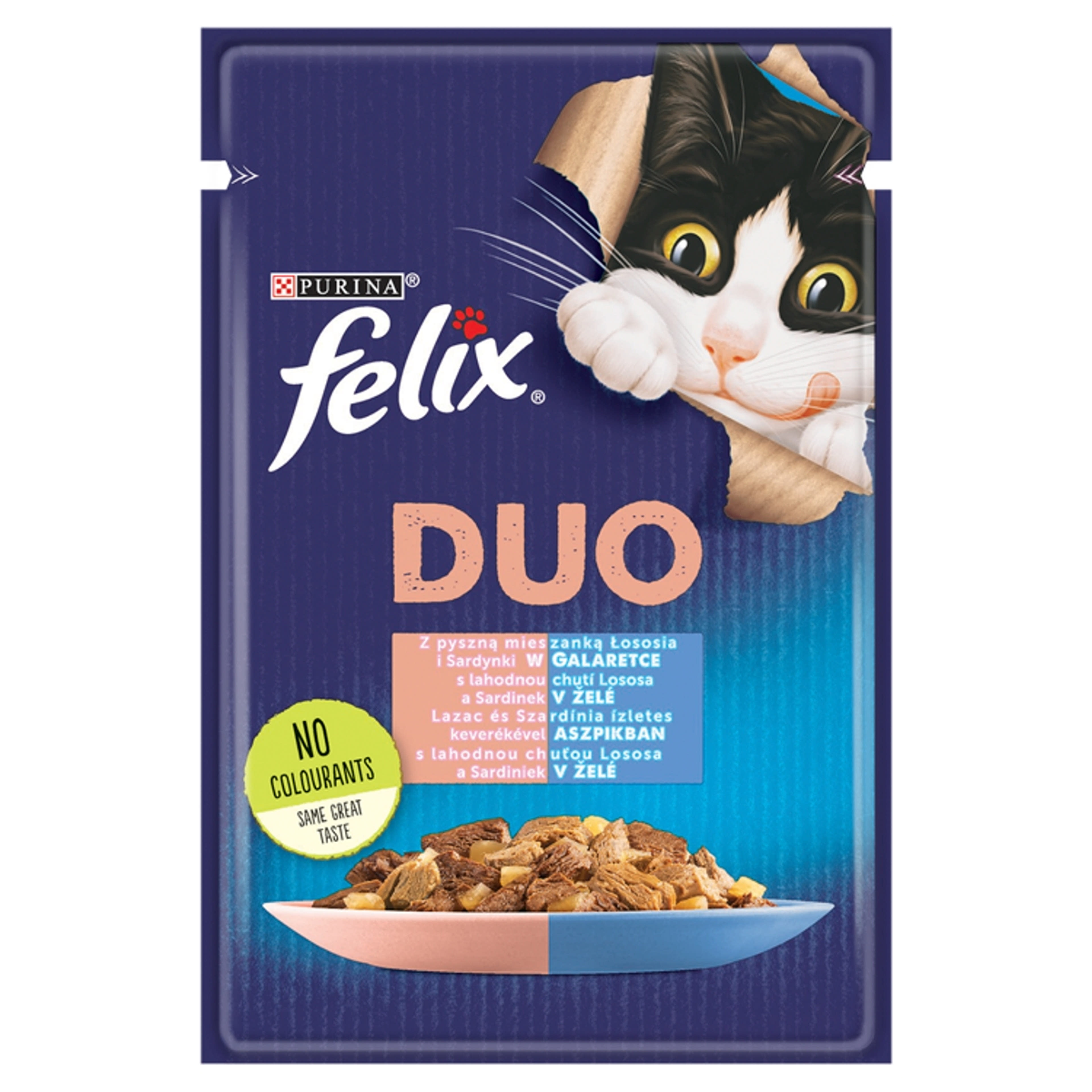Felix Fantastic Duo alutál macskáknak lazaccal és szardíniával aszpikban - 85 g