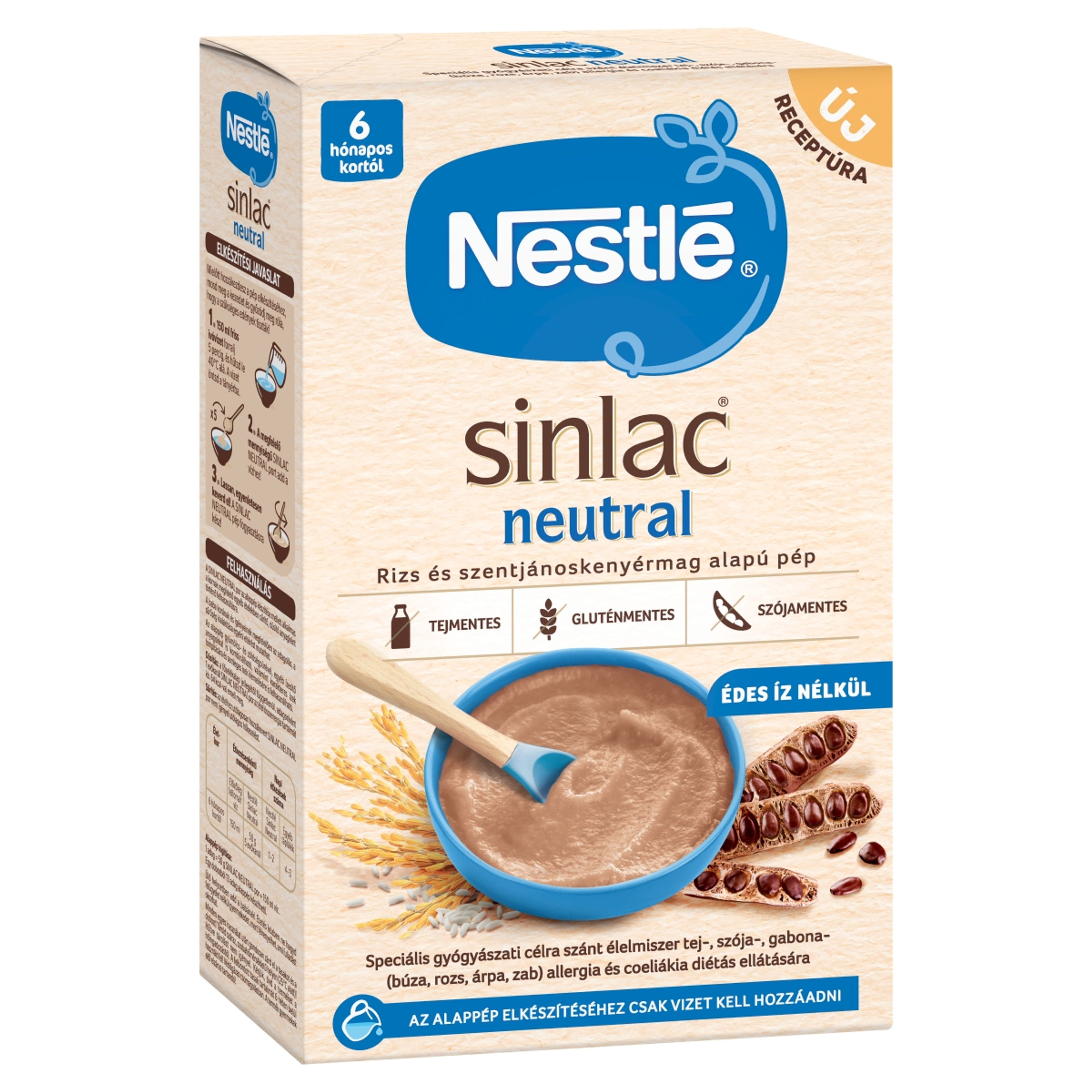 Nestle Sinlac Neutral Rizs-és szentjároskenyérmag alapú pép 4 hónapos kortól - 650g-2