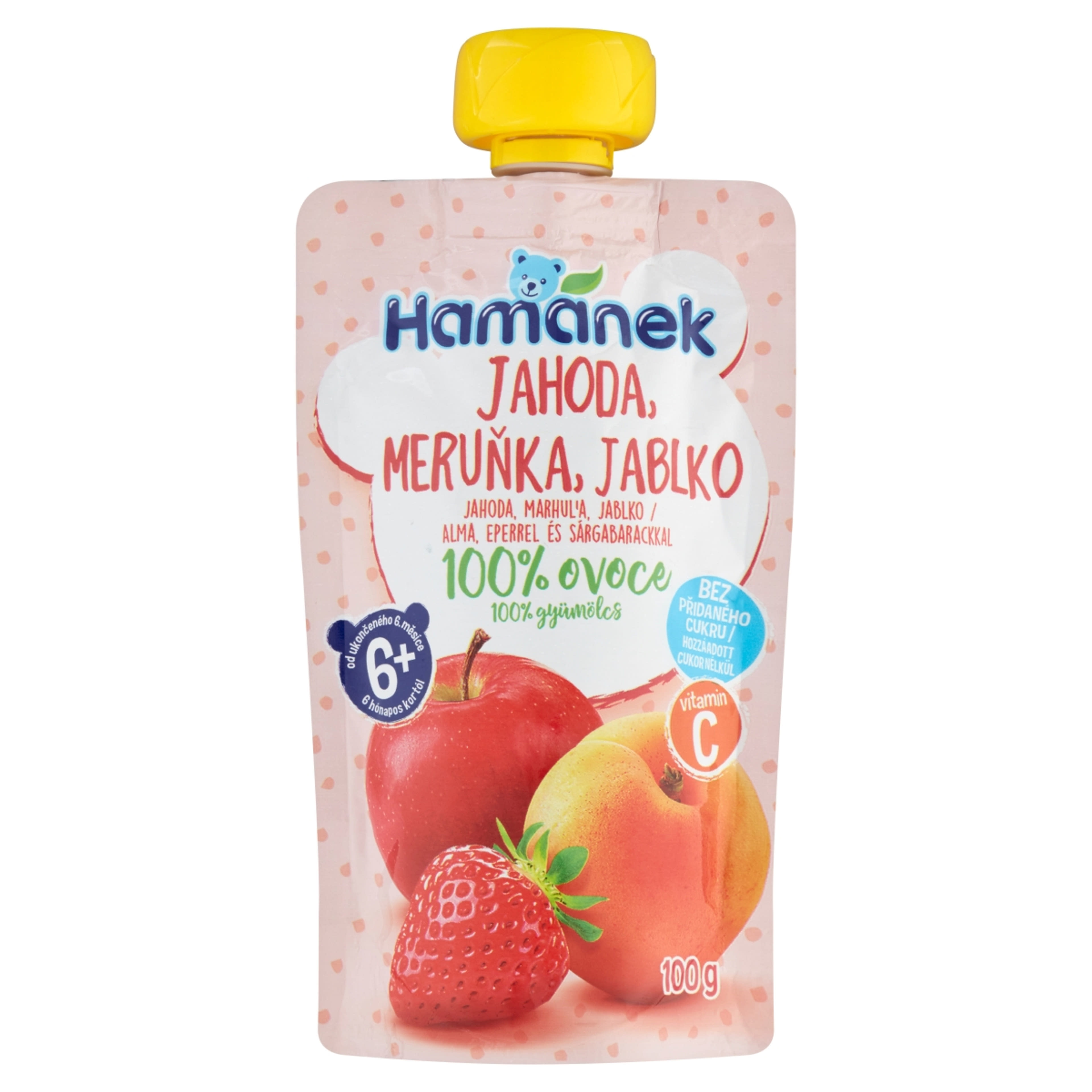 Hamánek gyümölcspüré alma,eper,sárgabarack 6 hónapos kortól - 100 g-1