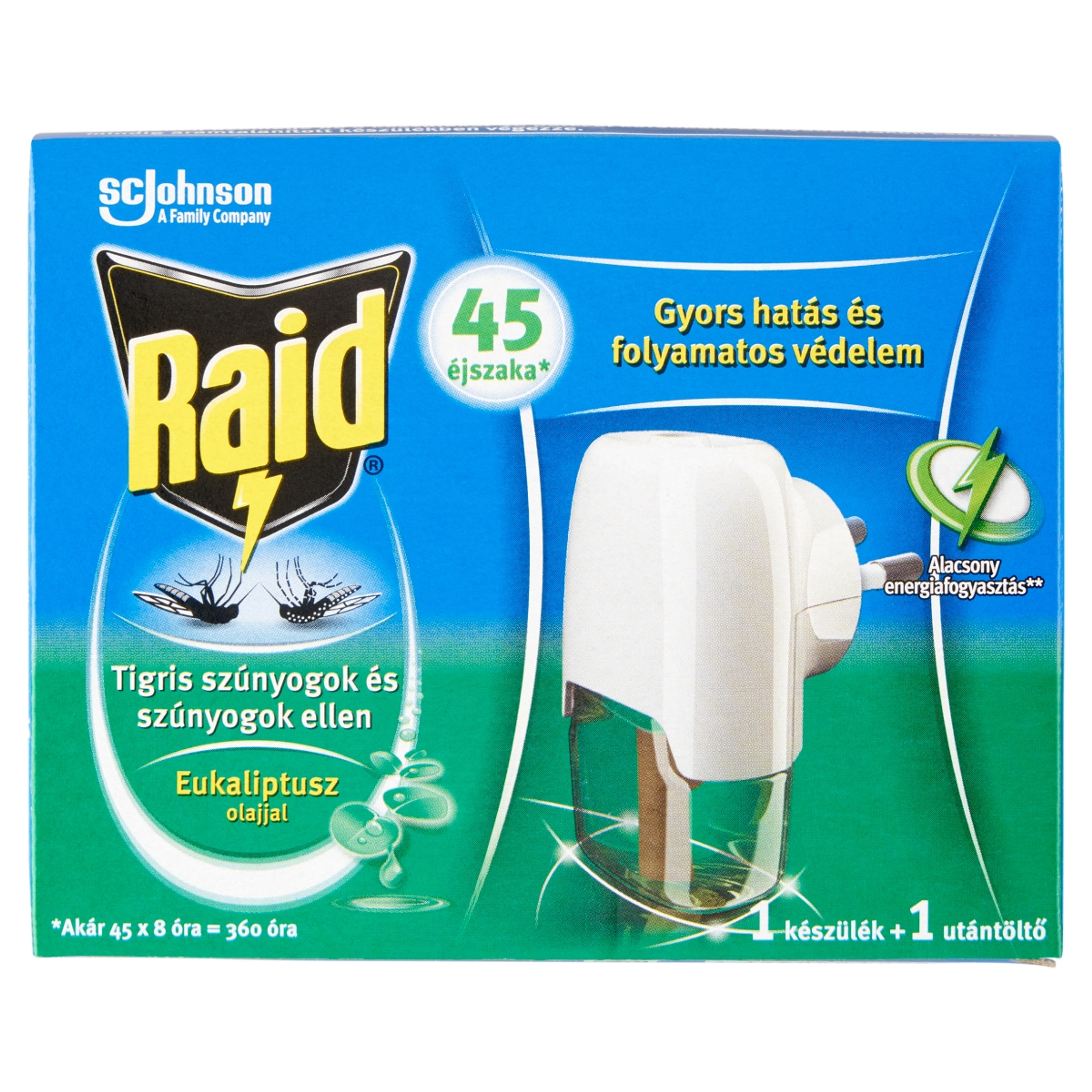 Raid Elektromos 45 éjszakás szúnyogírtó eukaliptusz illattal készülék utántöltő folyadékkal - 27 ml