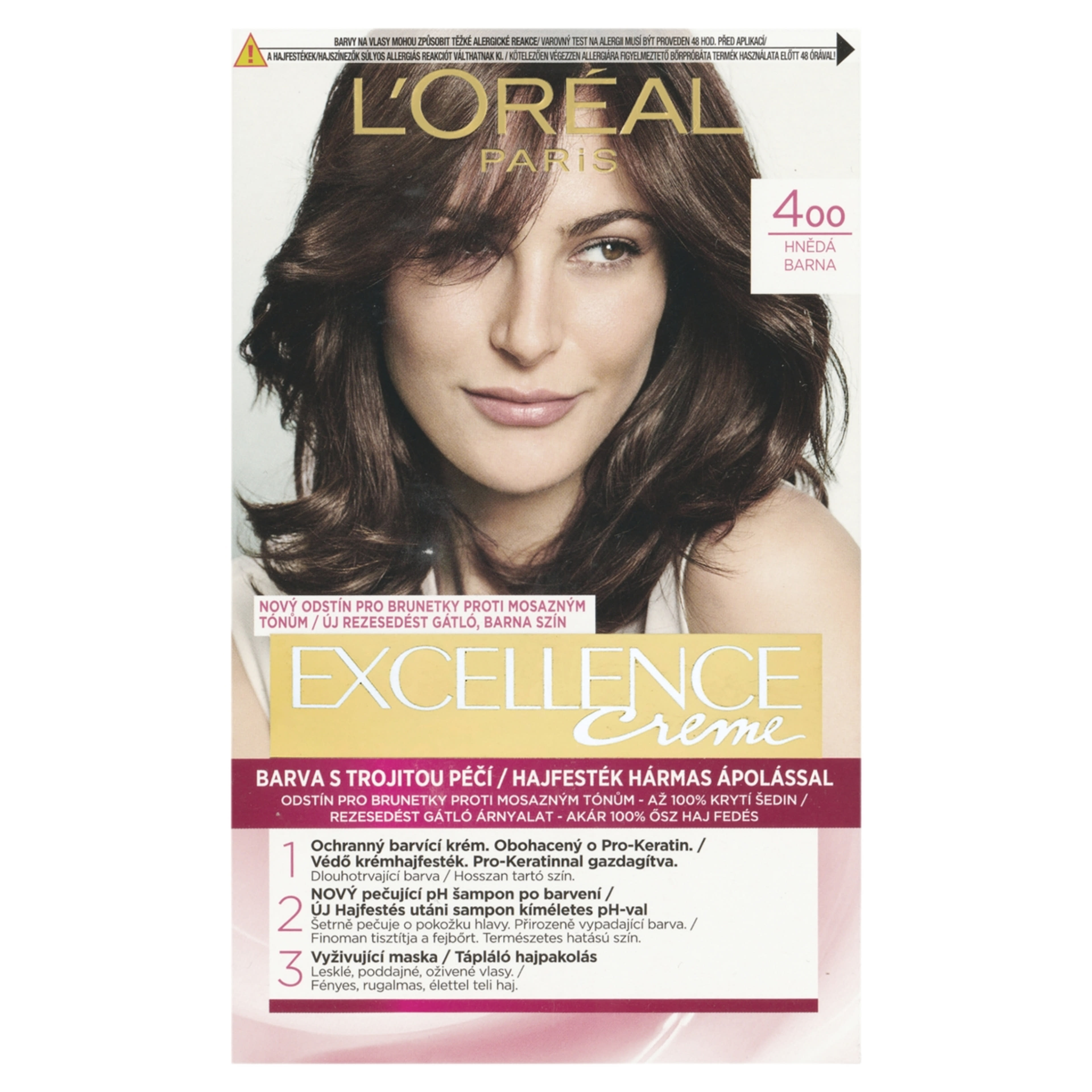 L'Oréal Paris Excellence krémes, tartós hajfesték 4 barna - 1 db