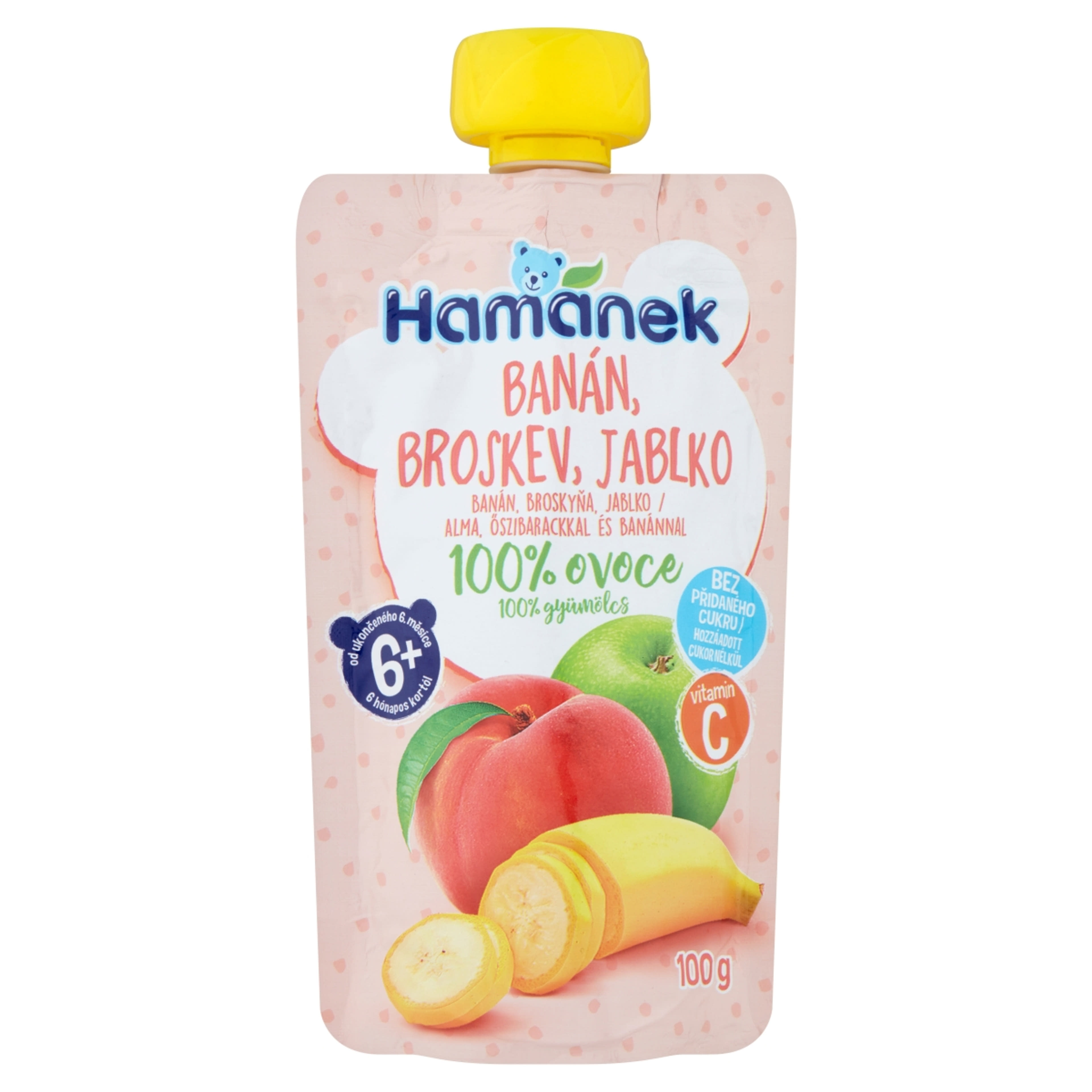 Hamánek gyümölcspüré alma,őszibarack,banán 6 hónapos kortól - 100 g