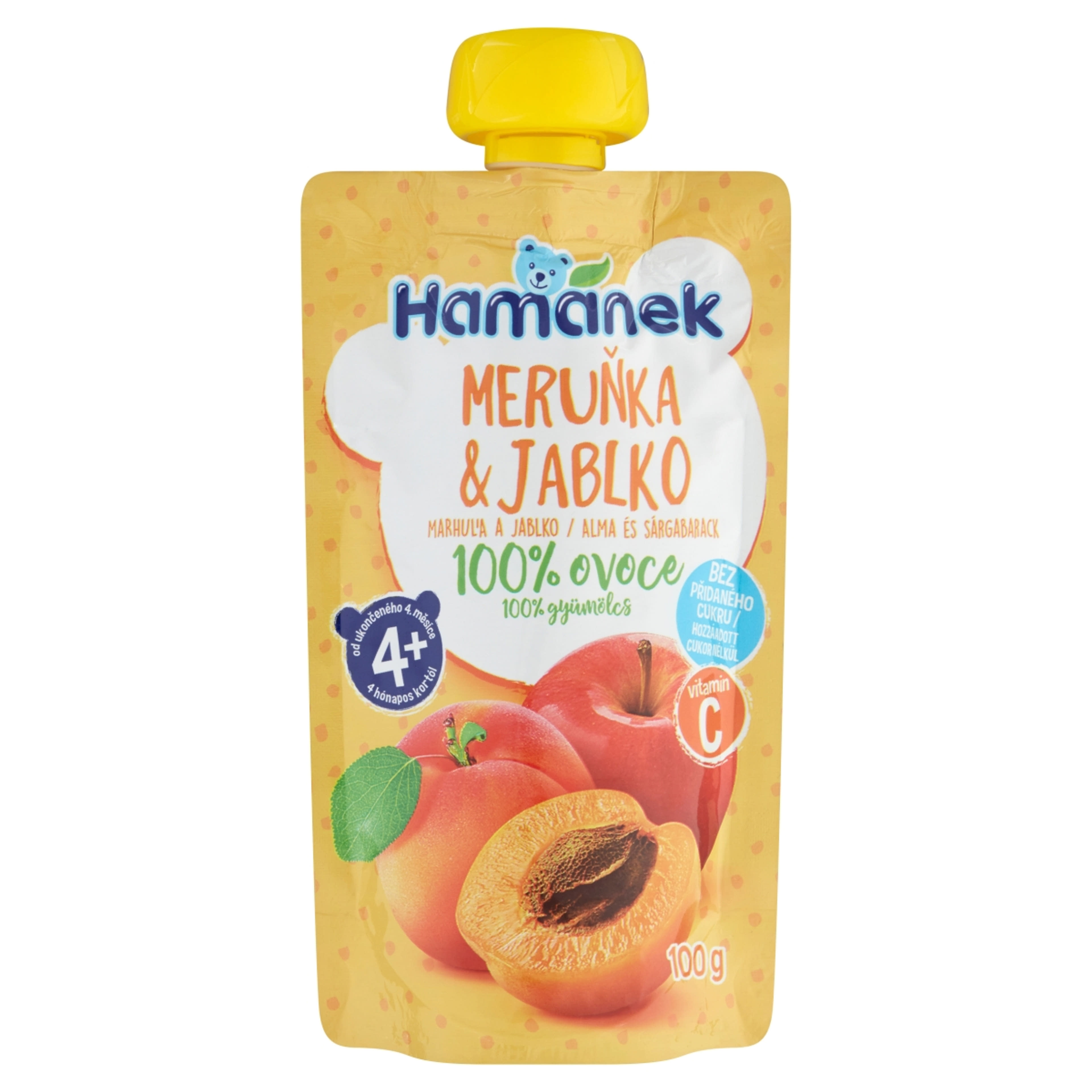 Hamánek gyümölcspüré alma,sárgabarack 4 hónapos kortól - 100 g