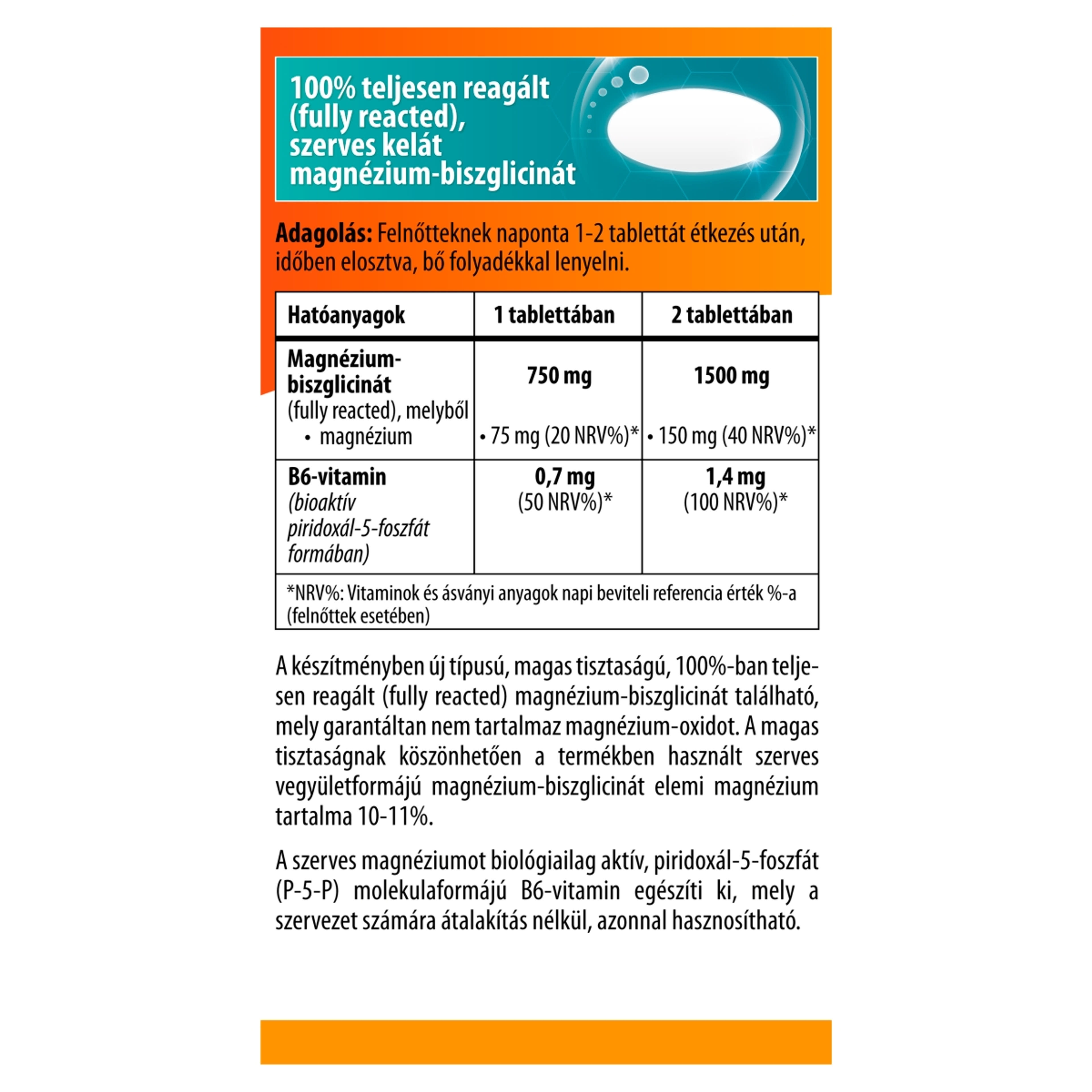 BioCo Magnézium-biszglicinát + bioaktív B6-vitamin étrend-kiegészítő tabletta - 90 db-2