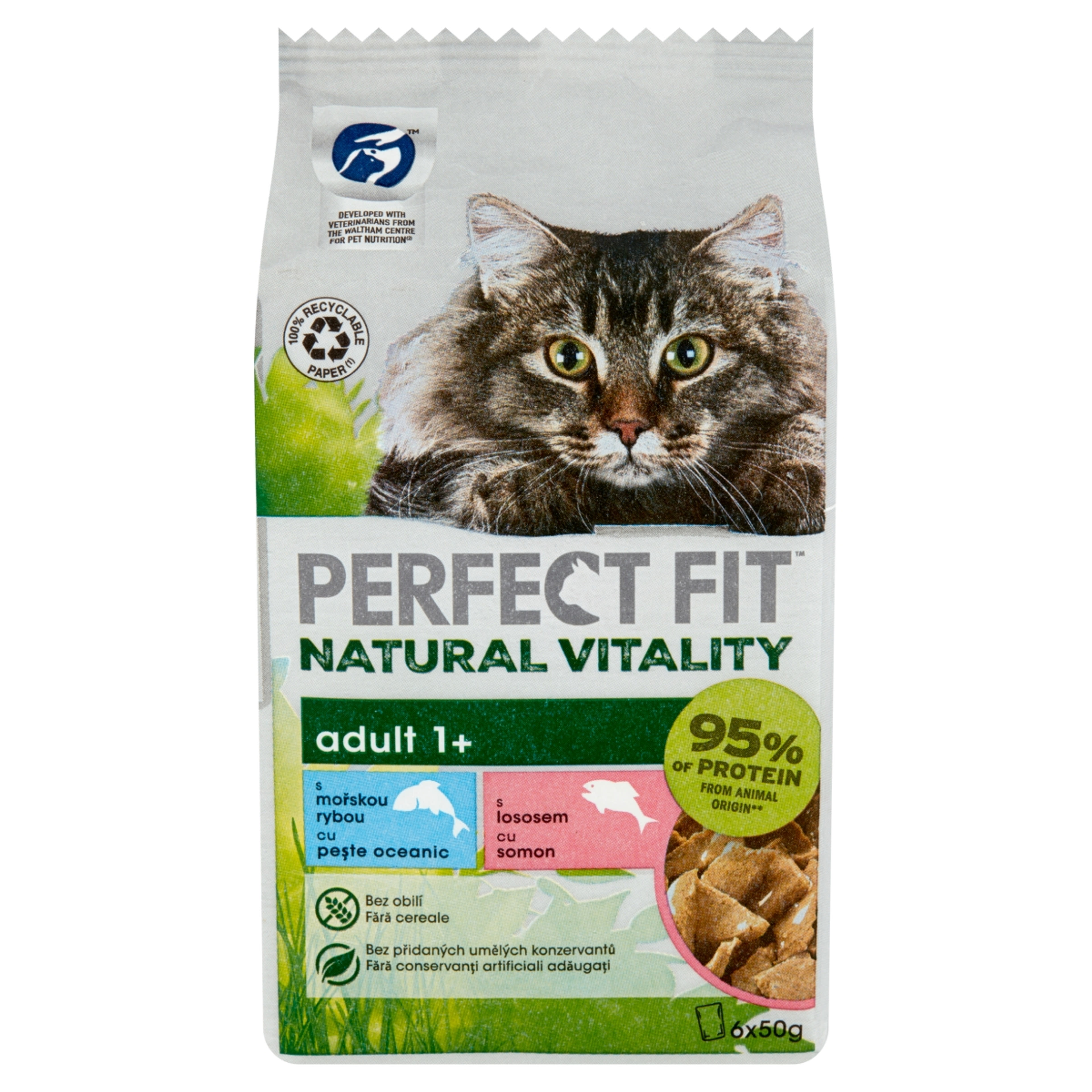 Perfect Fit Natural Vitality mini alutasak macskáknak, lazaccal és óceáni hallal 6*50 g - 300 g-2
