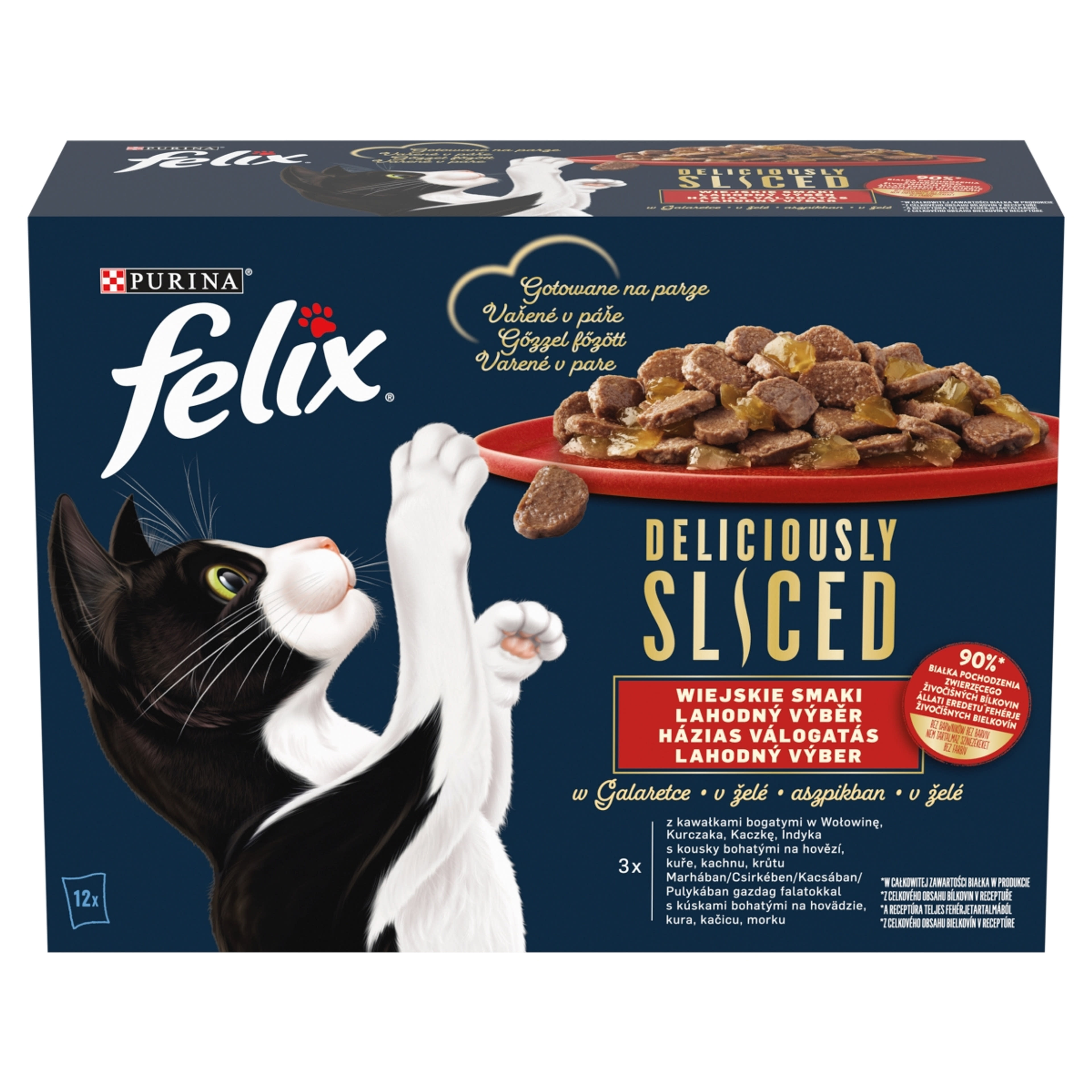 Felix Deliciously Sliced alutasakos eledel macskáknak, házias válogatás 12x80 g - 960 g-1