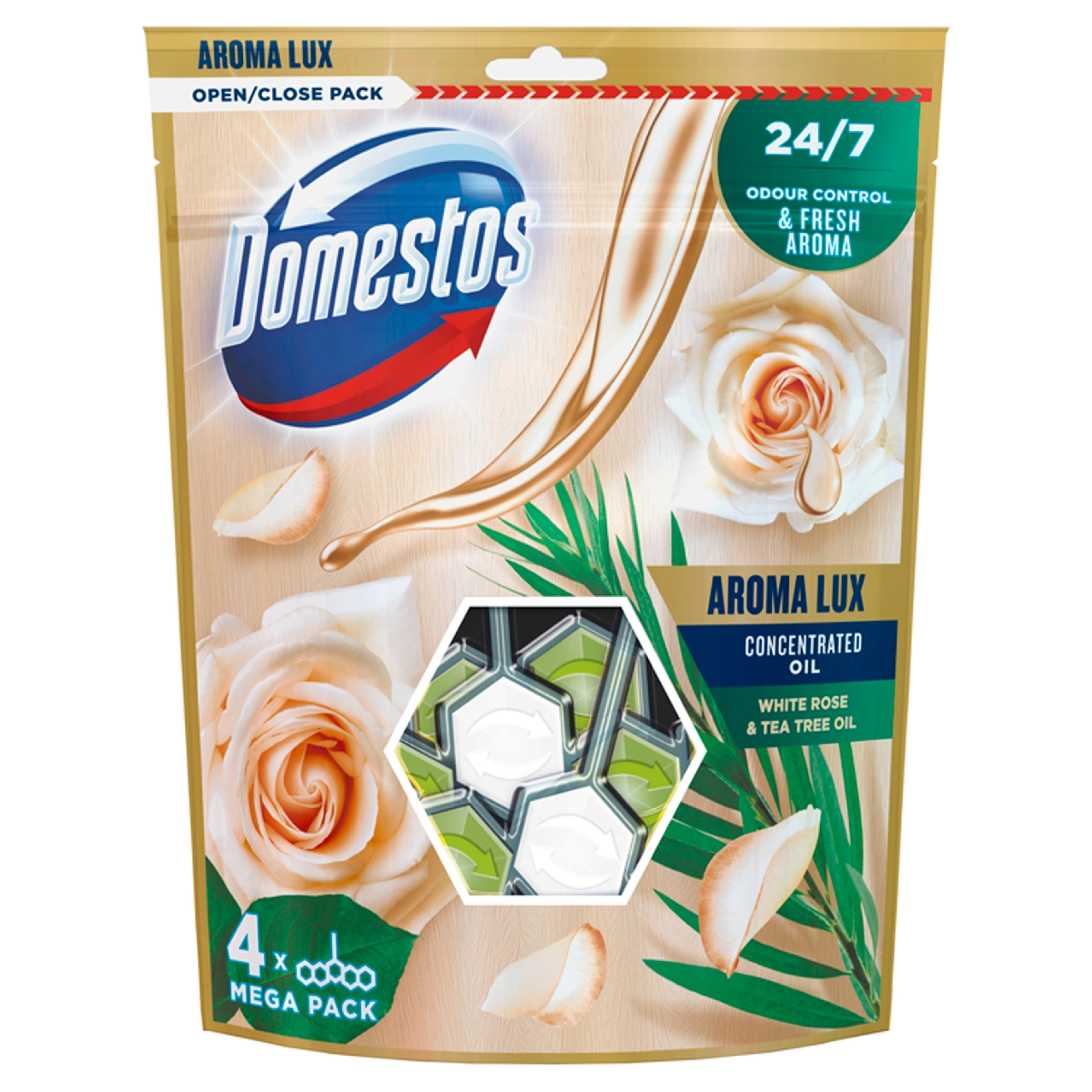 Domestos Aroma Lux White Rose & Tea Tree Oil WC frissítő blokk 4 x 55 g