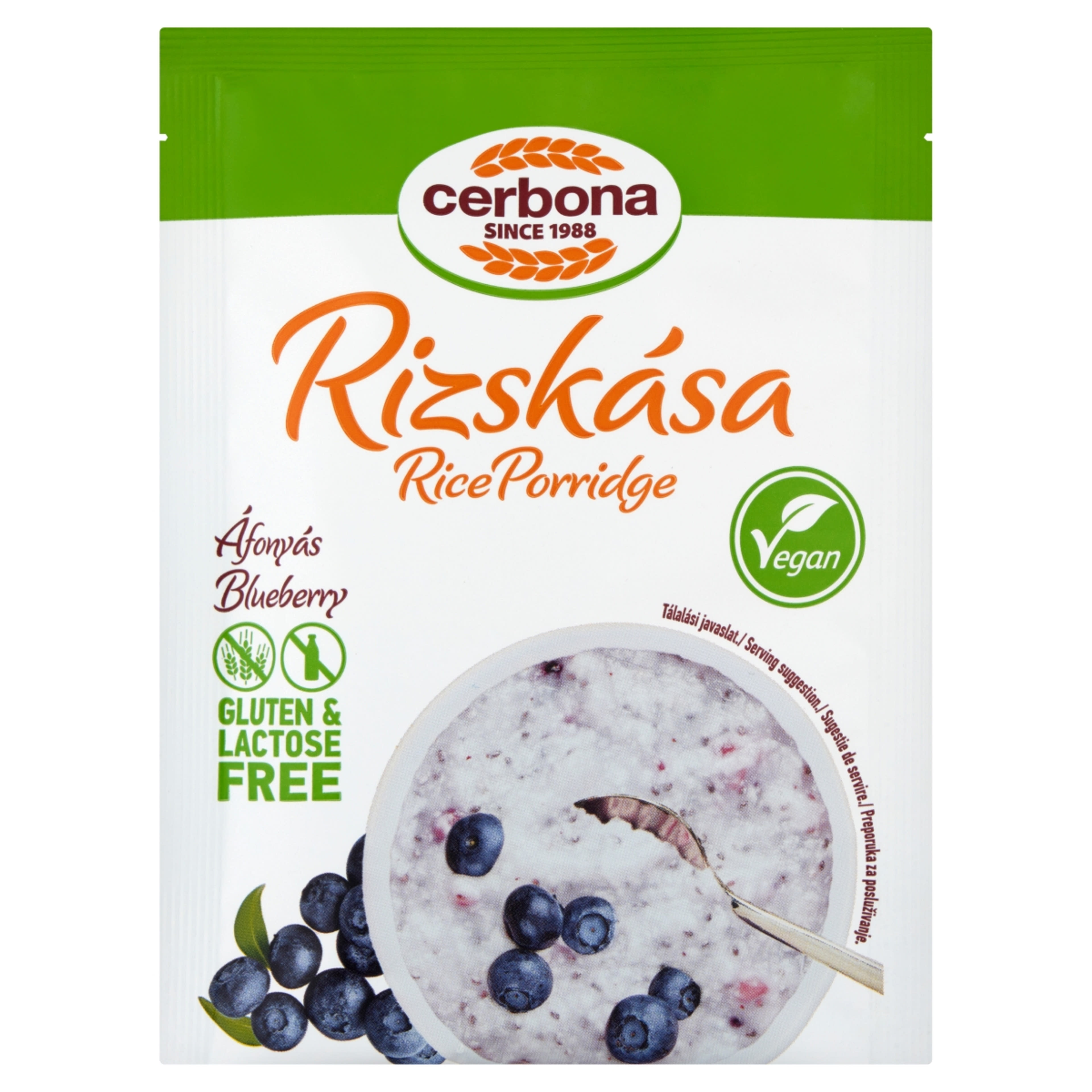 Cerbona Vegan gluténmentes, laktózmentes áfonyás rizskása - 45 g