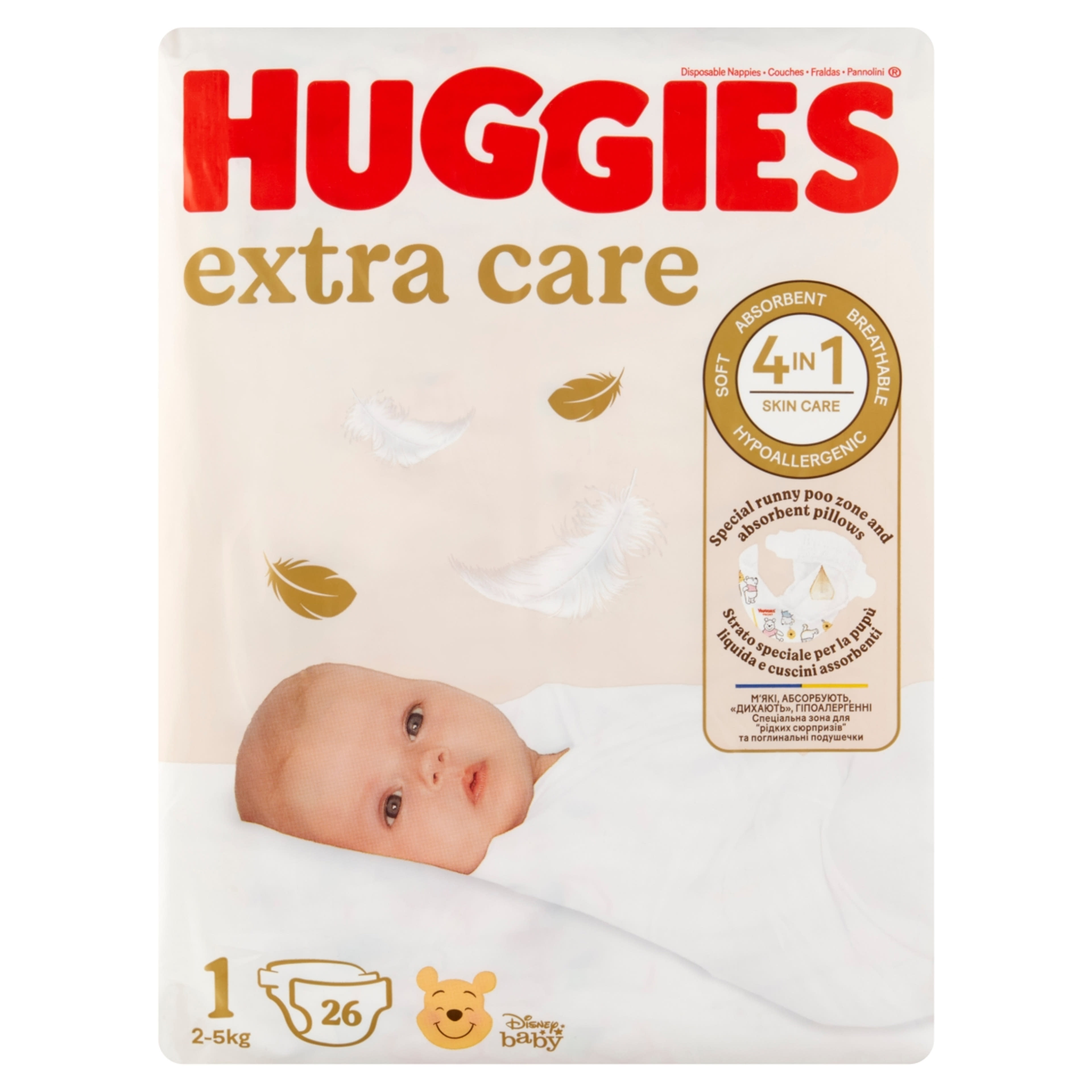 Huggies Extra Care 1 3-5 kg pelenka újszülött csecsemők számára - 26 db