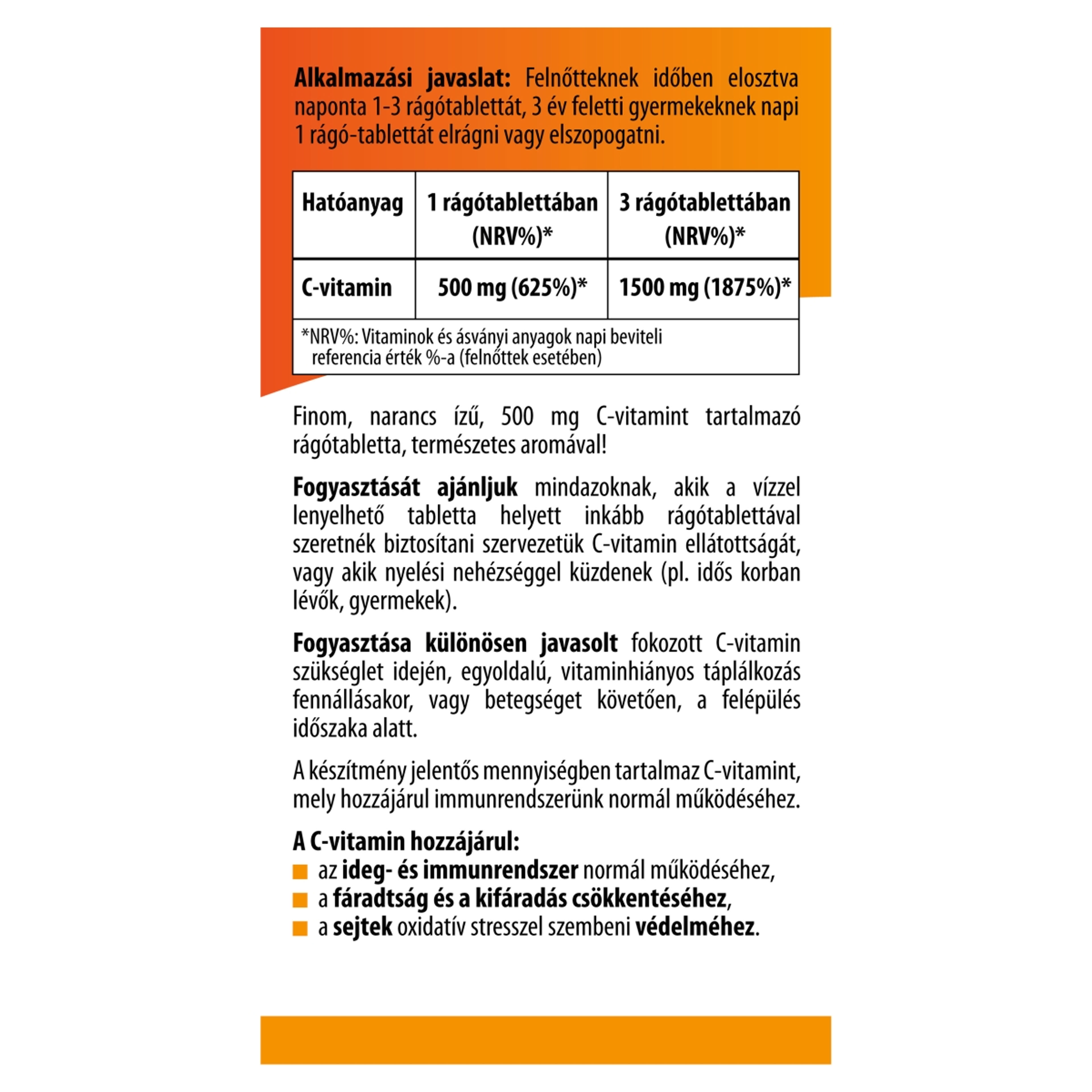 Bioco narancs ízű C-vitamin 500 mg rágótabletta - 100 db-3