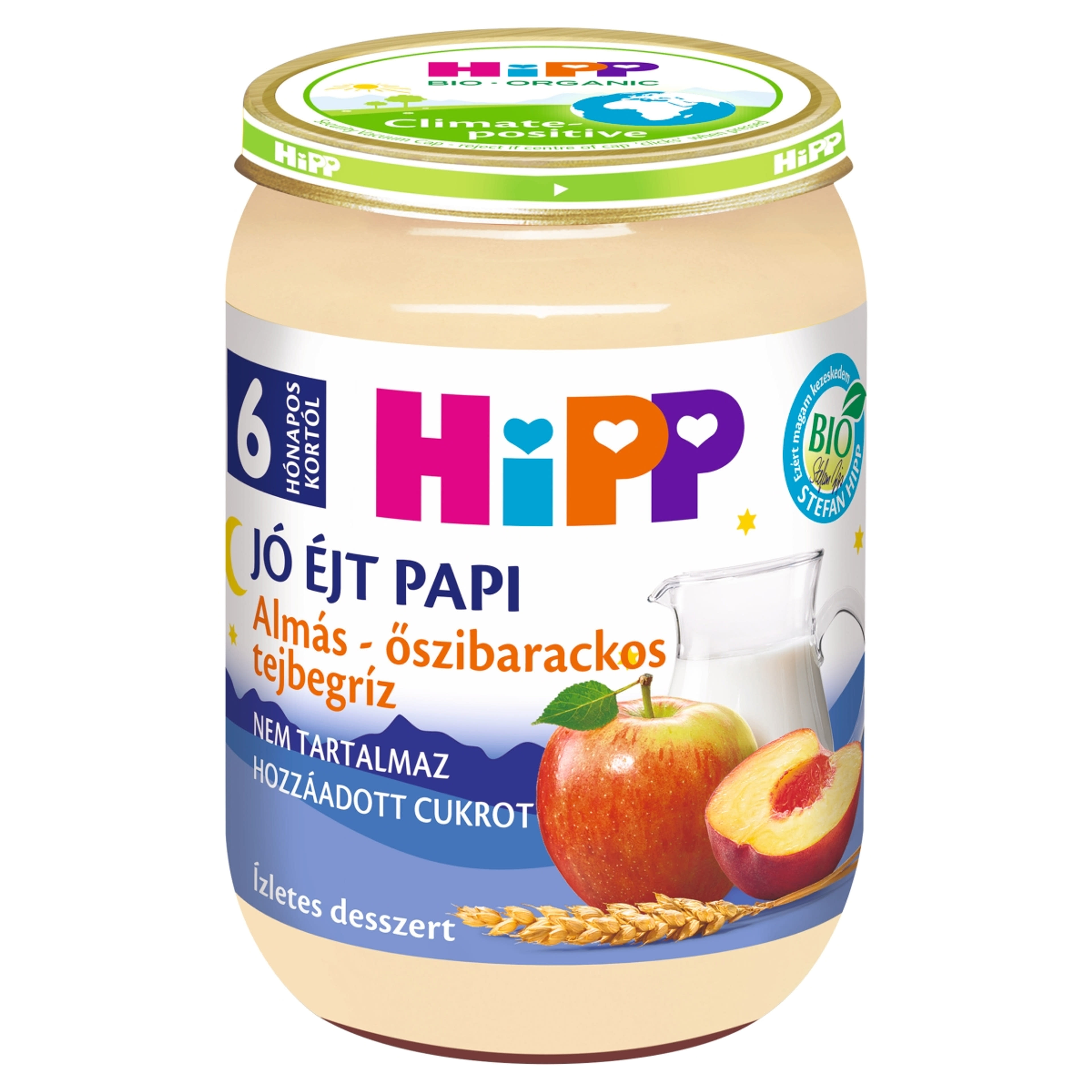 Hipp Bébiétel Jó Éjt Tejbegríz almás - őszibarackos ízesítéssel 6 hónapos kortól - 190 g
