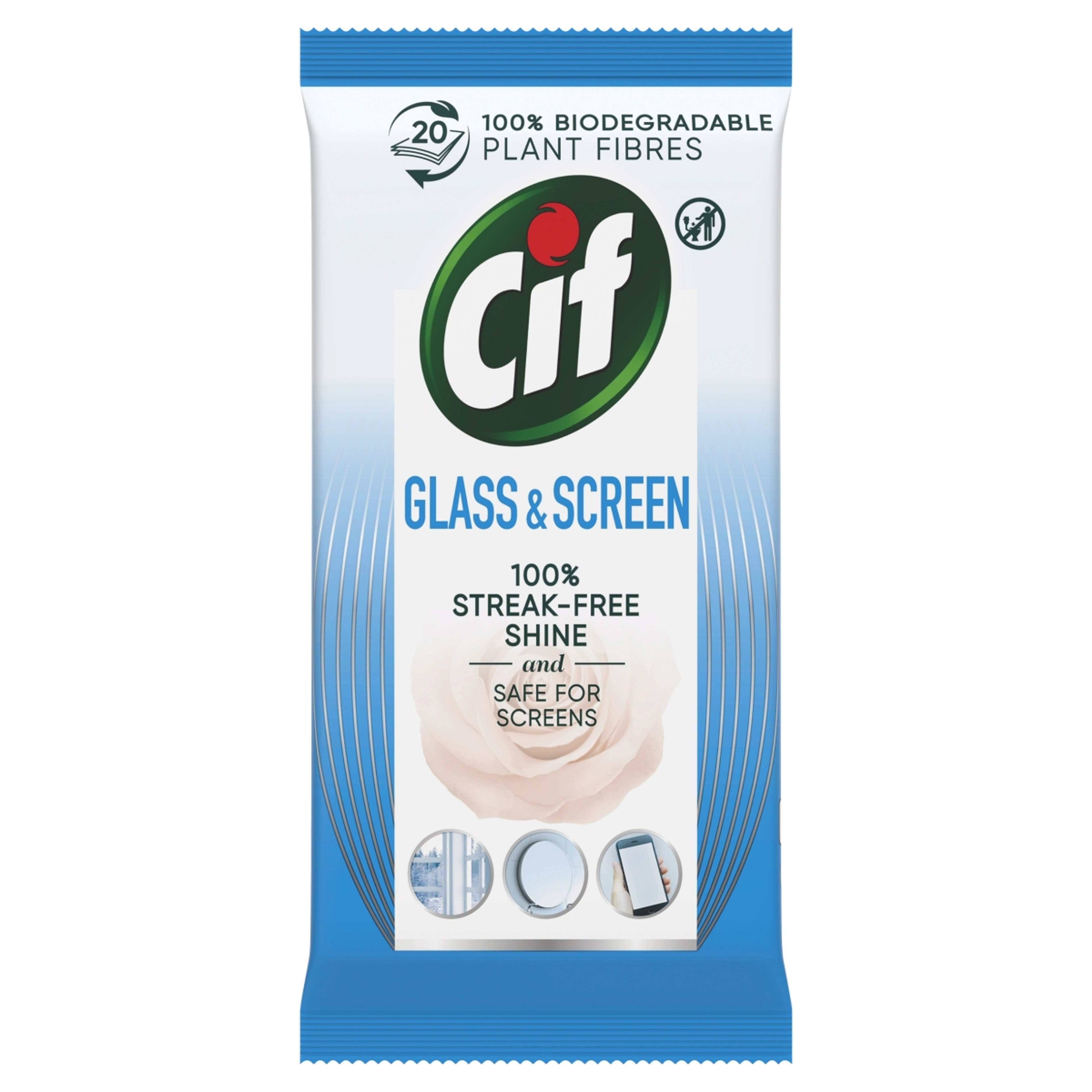 CIF üveg- és képernyőtisztító törlőkendő - 20 db-1