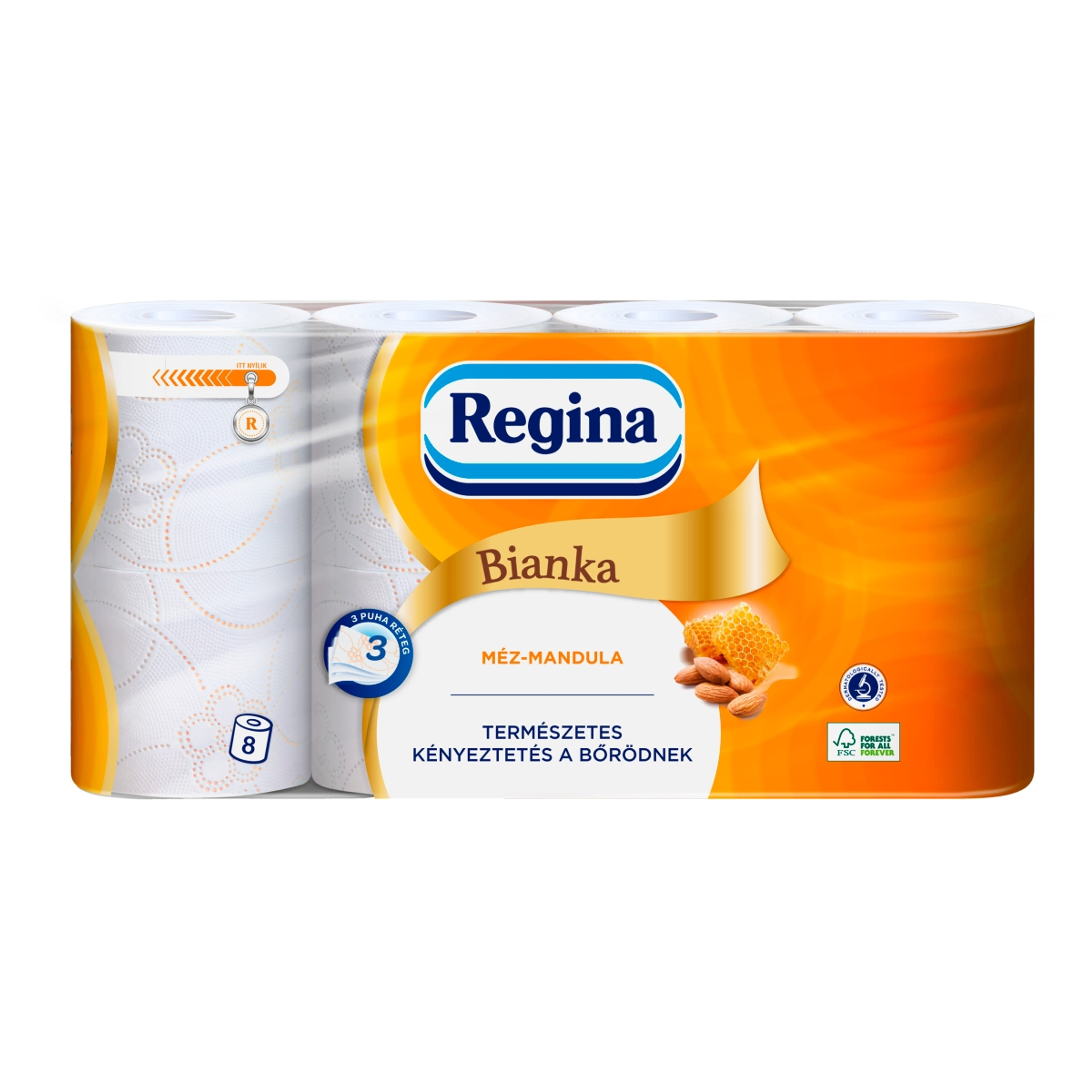 Regina Bianka Méz-mandula, illatosított 3 rétegű Toalettpapír - 8 Tekercs-2