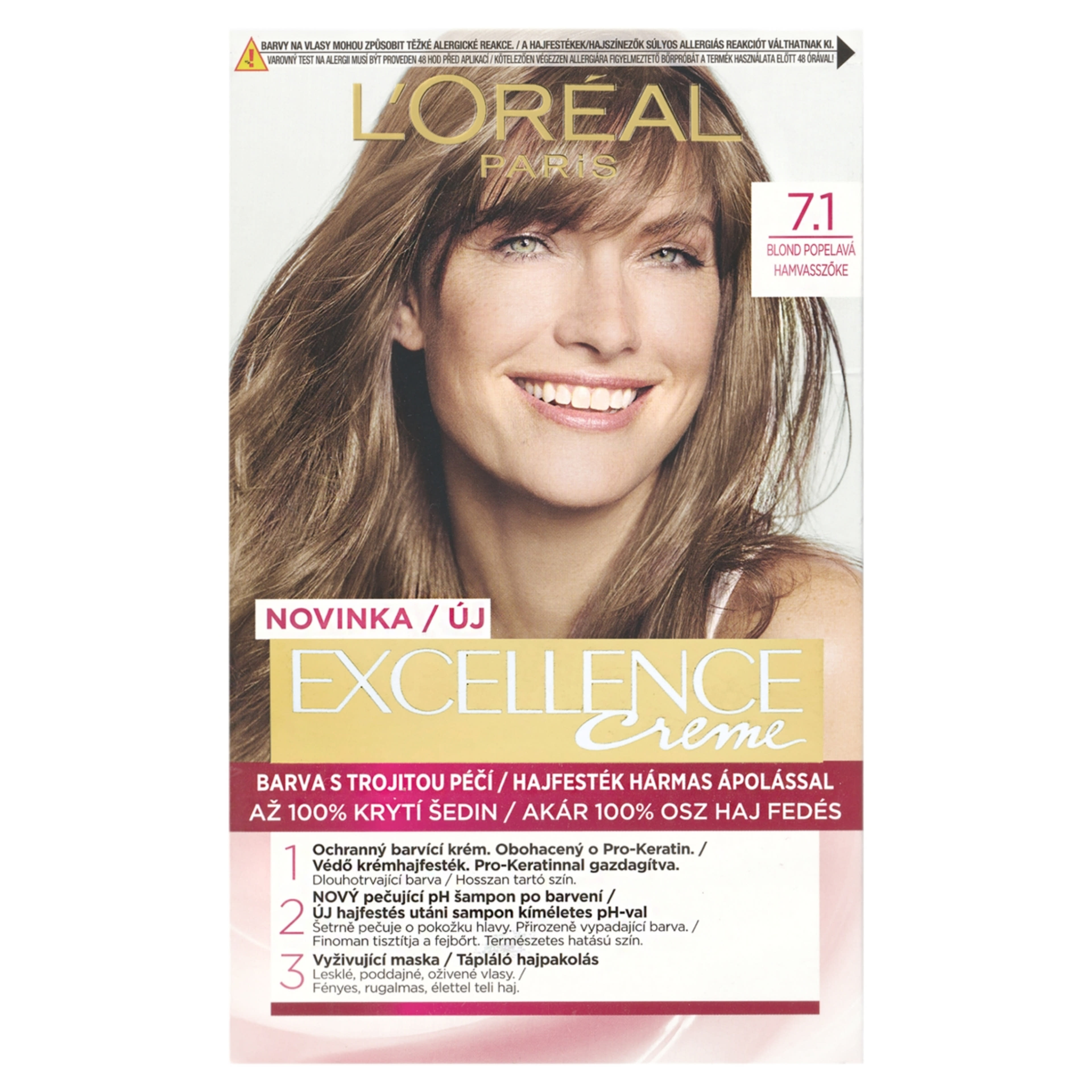 L'Oréal Paris Excellence krémes, tartós hajfesték 7.1 hamvasszőke - 1 db