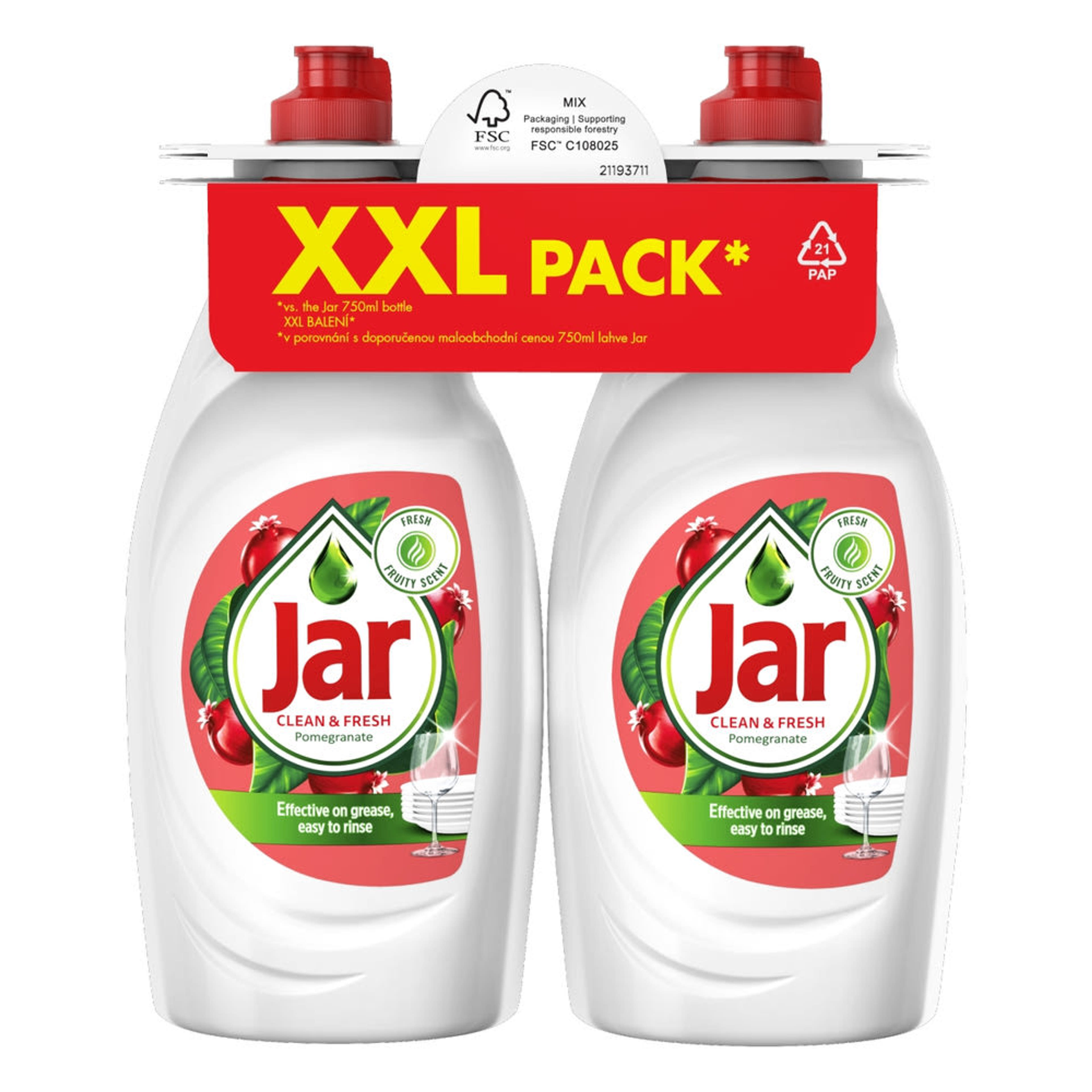 Jar Clean & Fresh Pomegranate folyékony mosogatószer duopack - 1500 ml