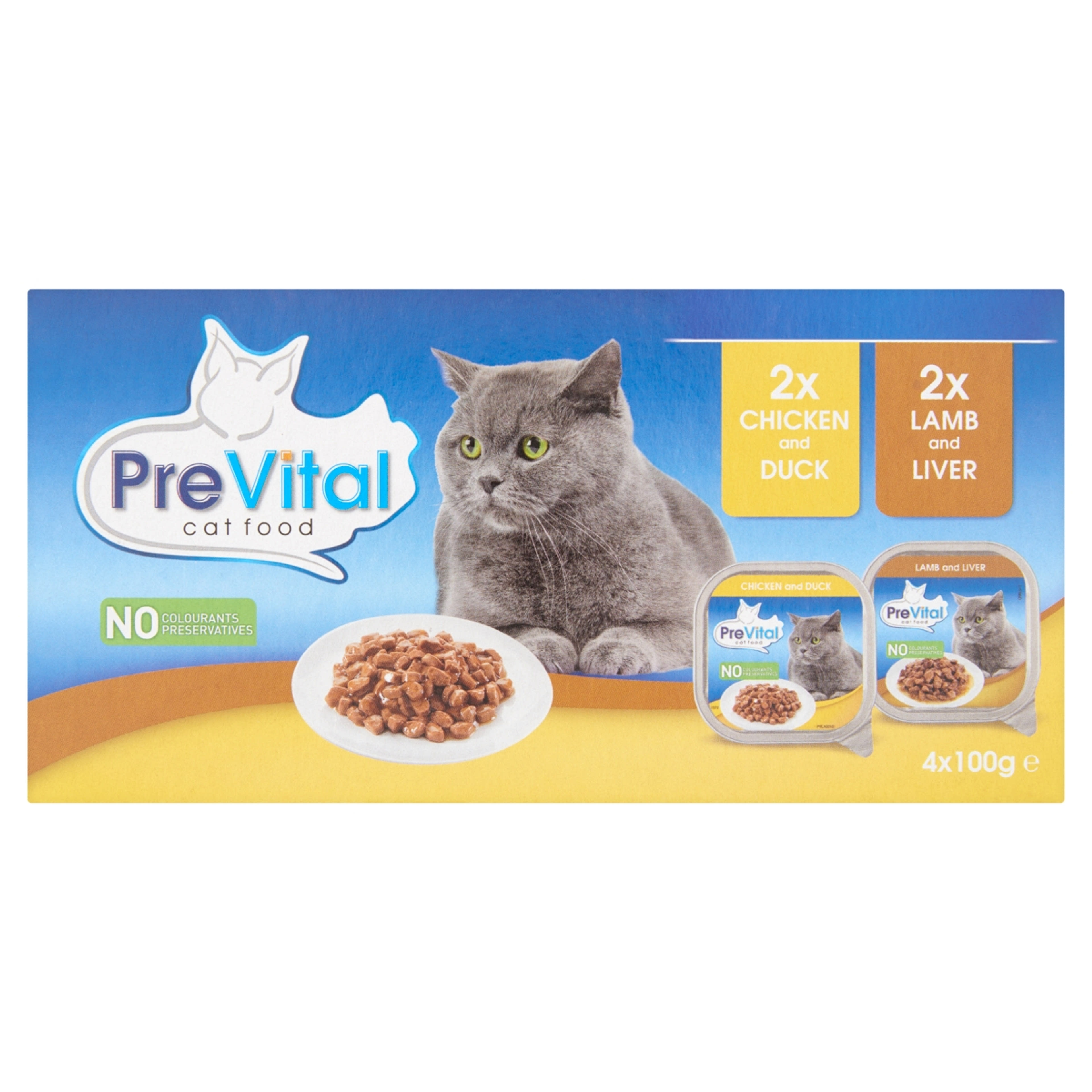 PreVital alutál macskáknak, csirke-kacsa és bárány-máj (4x100 g) - 400 g