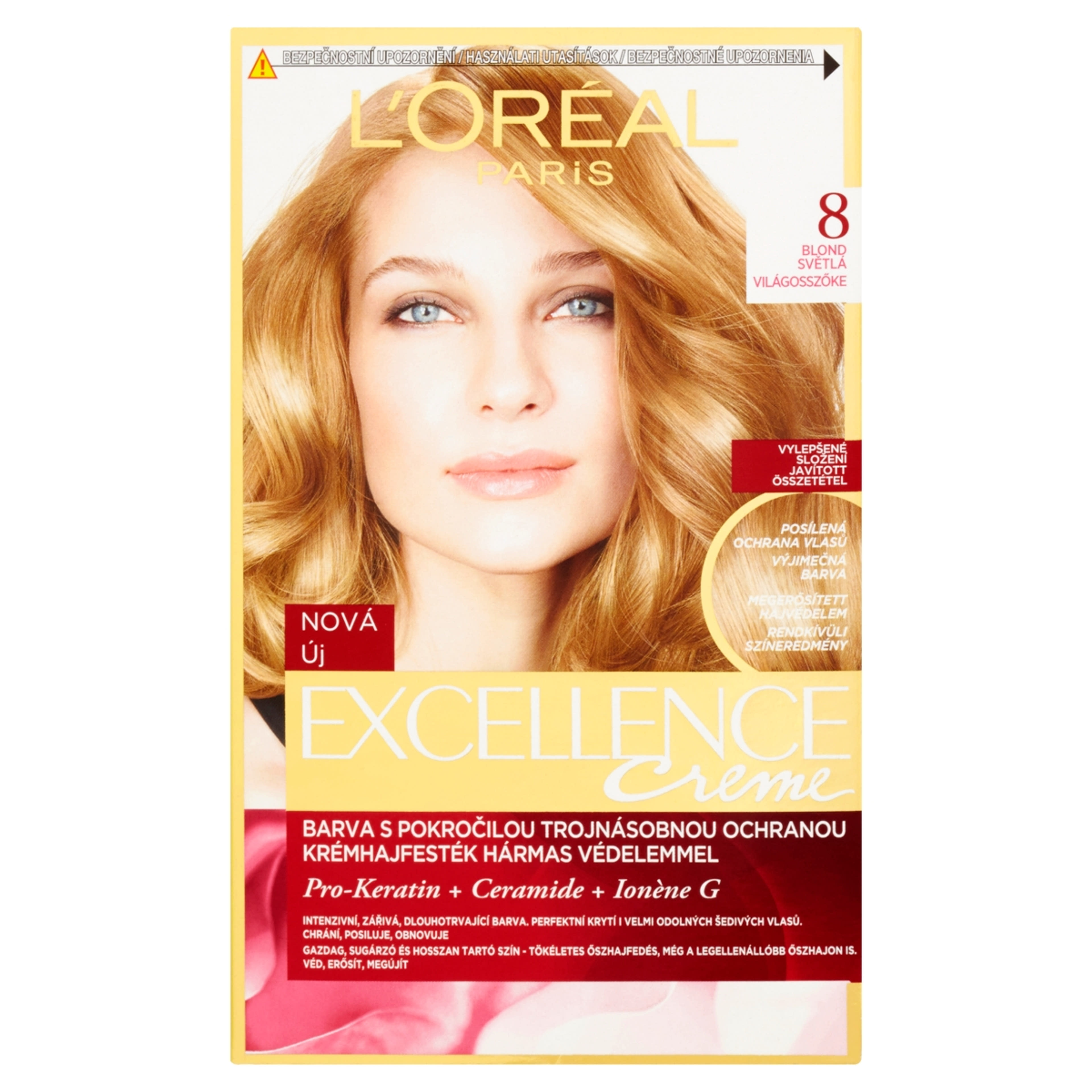 L'Oréal Paris Excellence krémes, tartós hajfesték 8 világosszőke - 1 db