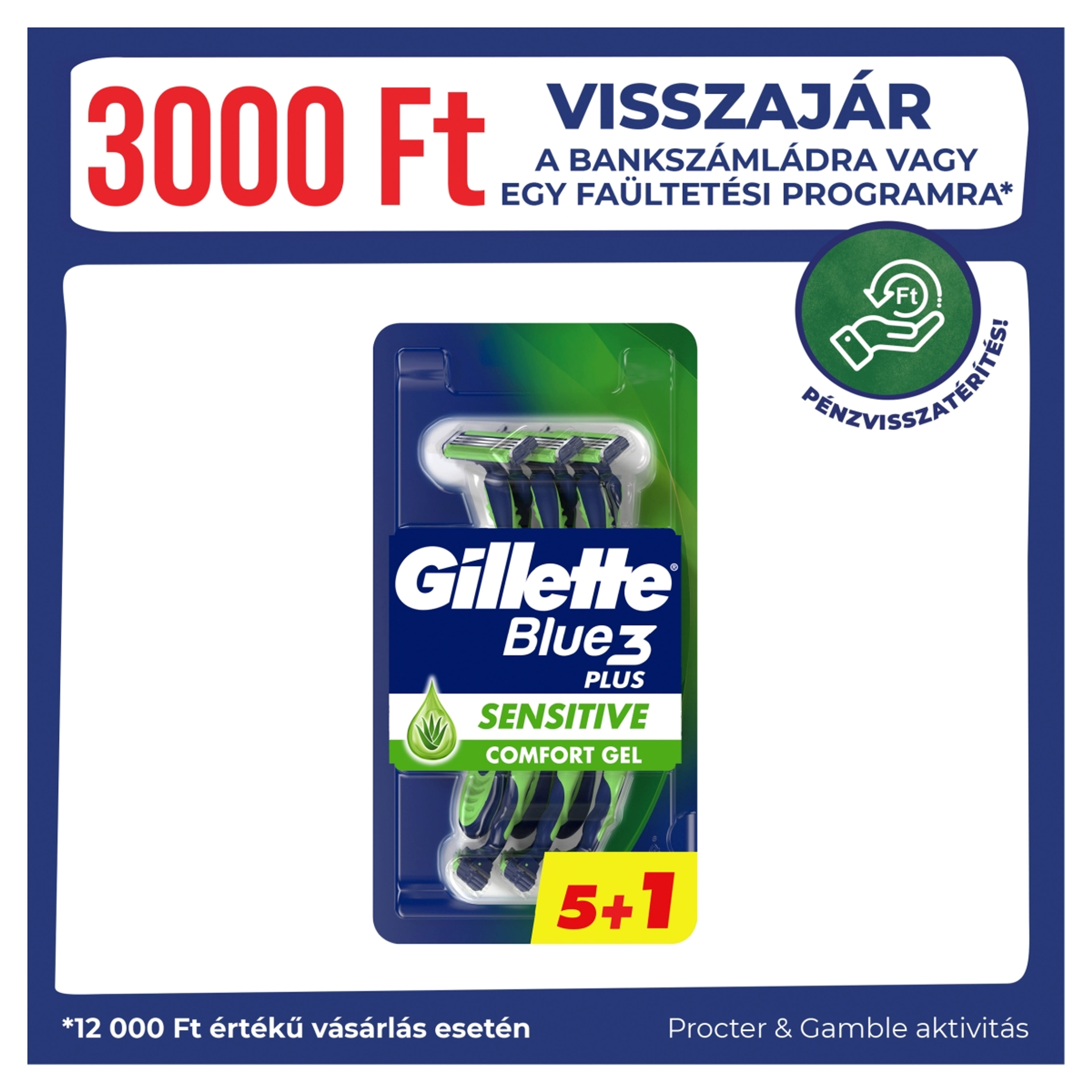 Gillette Blue3 Sensitive eldobható borotva, 3 pengés - 6 db