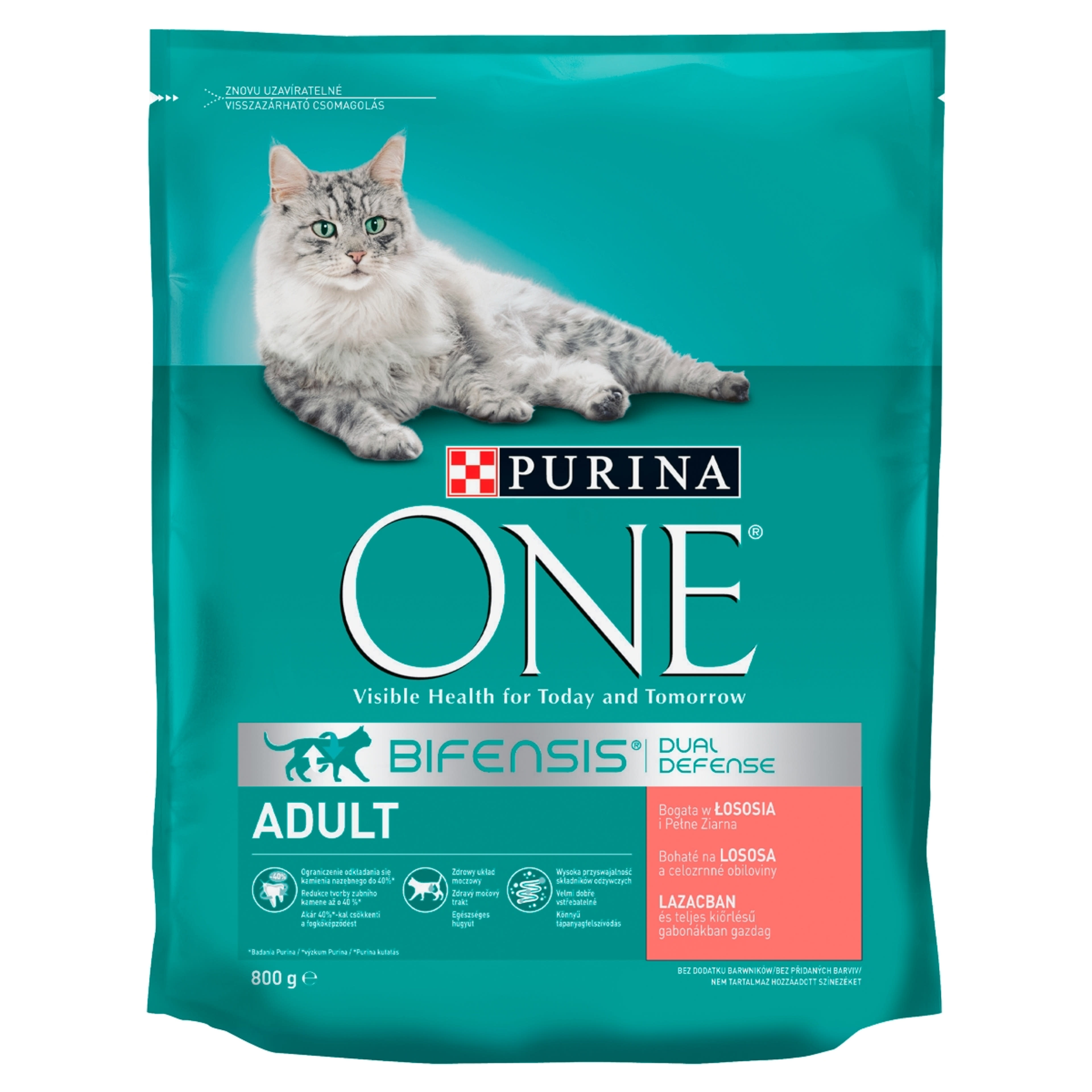Purina One Adult felnőtt teljes értékű szárazeledel macskáknak, lazaccal és gabonával - 800 g