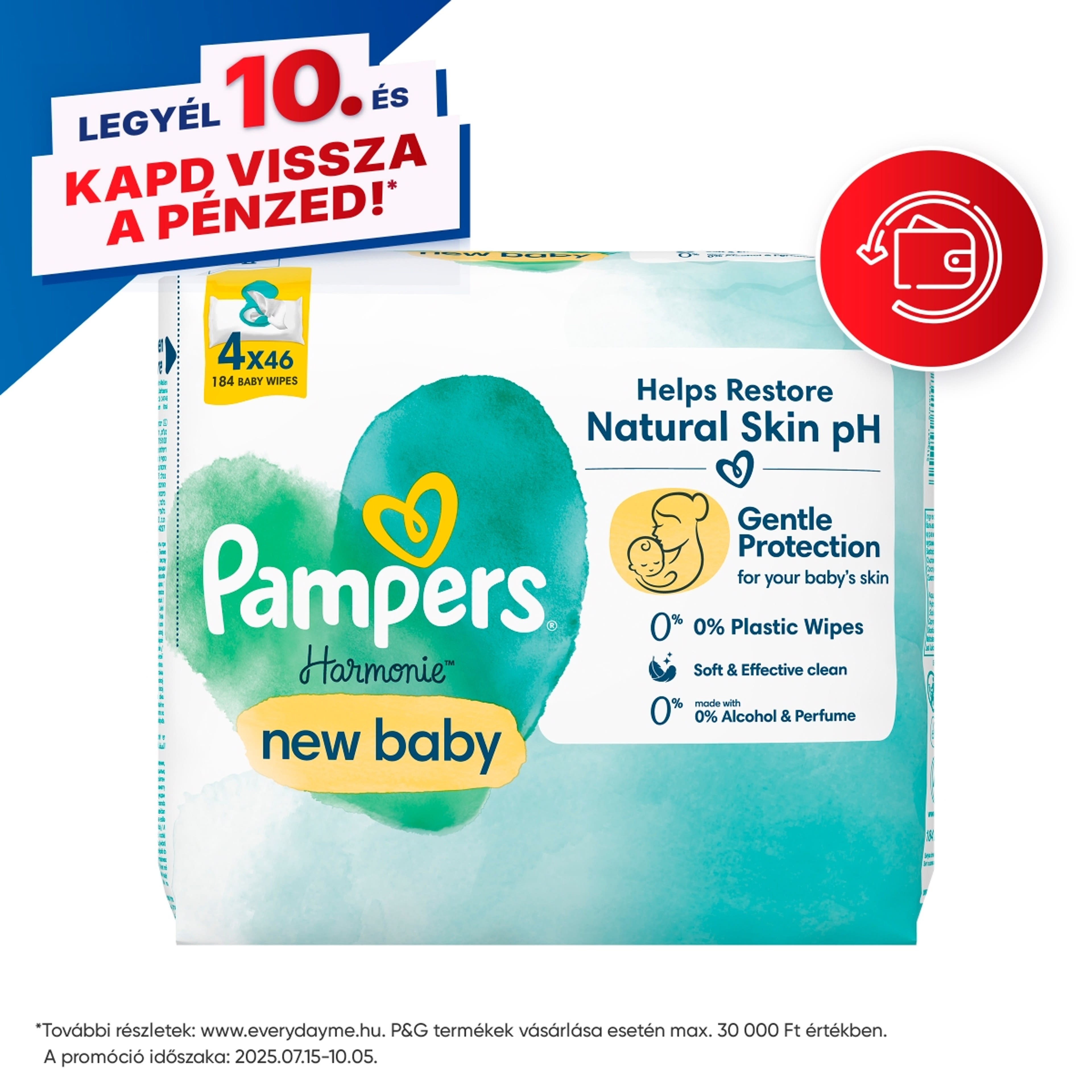 Pampers Harmonie New Baby törlőkendő, műanyagmentes - 184 db