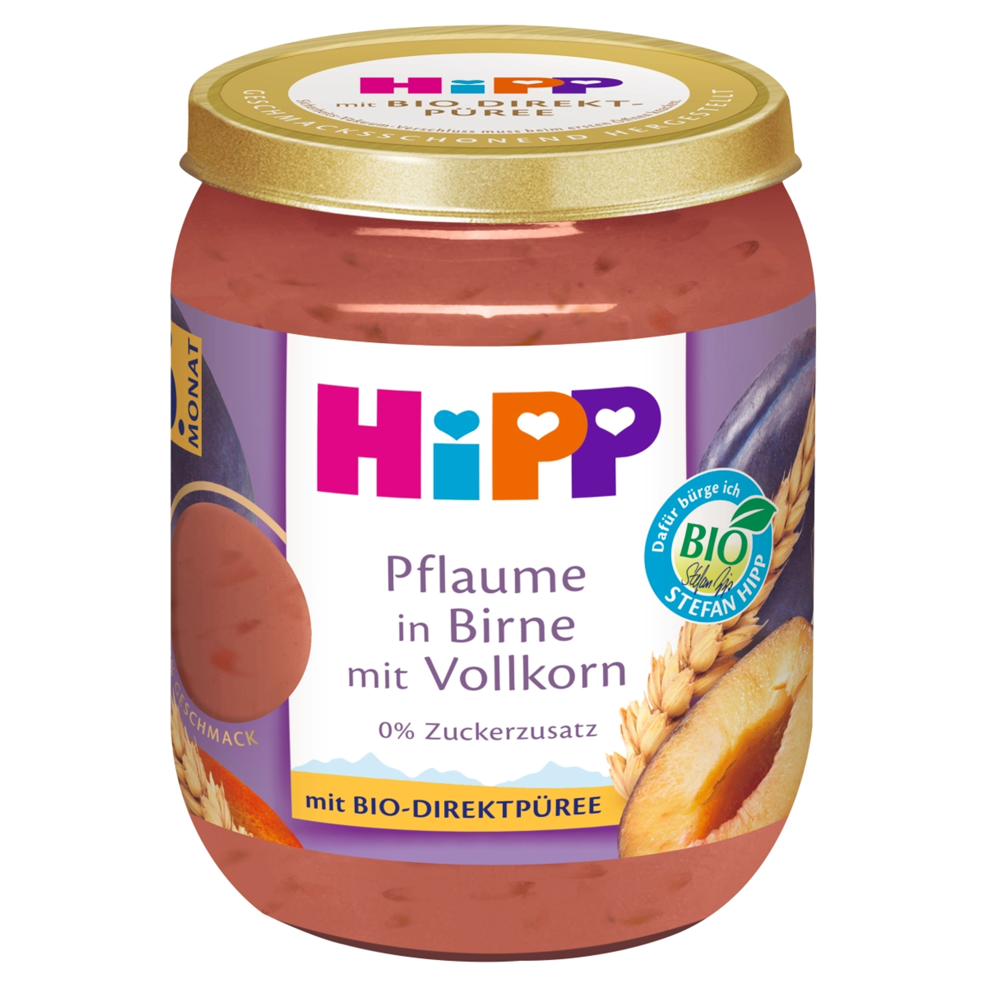 HiPP bio gyümölcskészítmény bébidesszert gabonával körte-szilva 6 hónapos kortól - 160 g-1