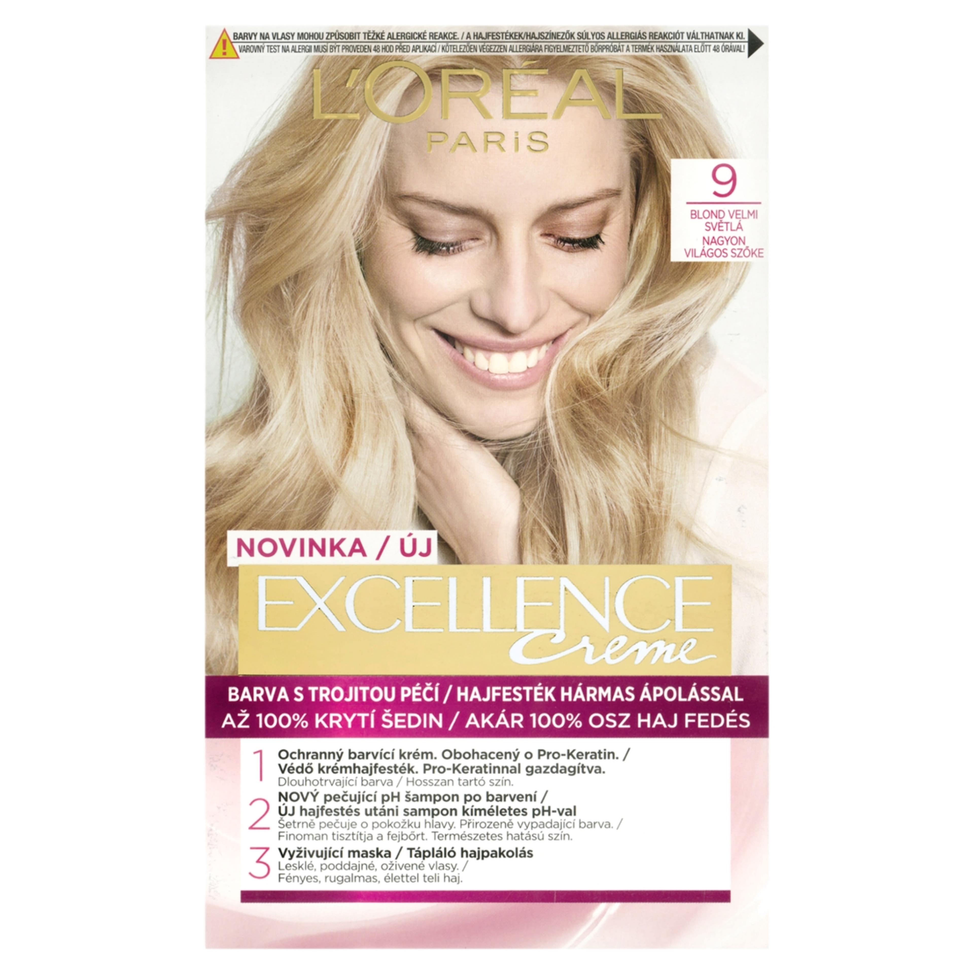 L'Oréal Paris Excellence krémes, tartós hajfesték 9 nagyon világos szőke - 1 db-1