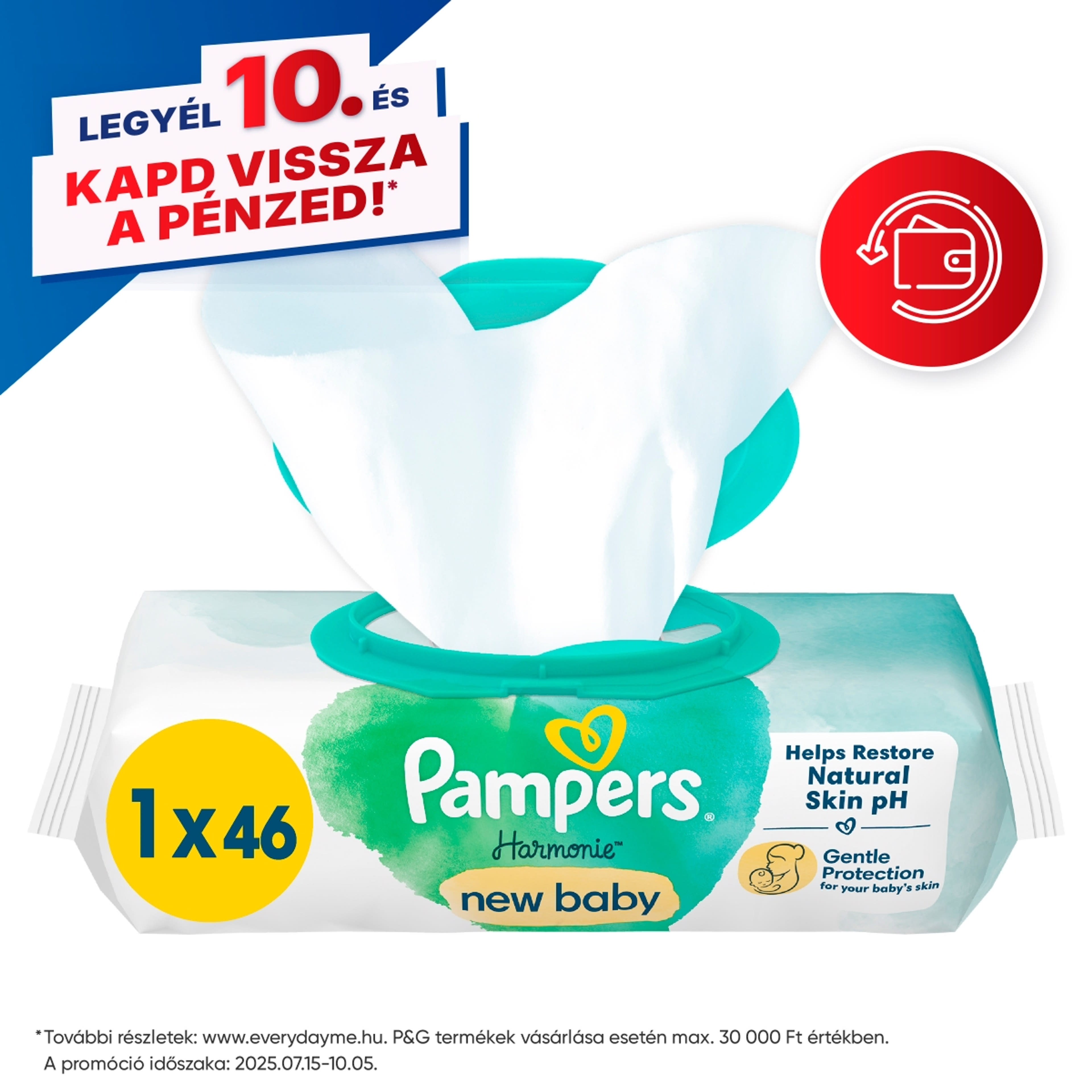 Pampers Harmonie New Baby törlőkendő, műanyagmentes - 46 db