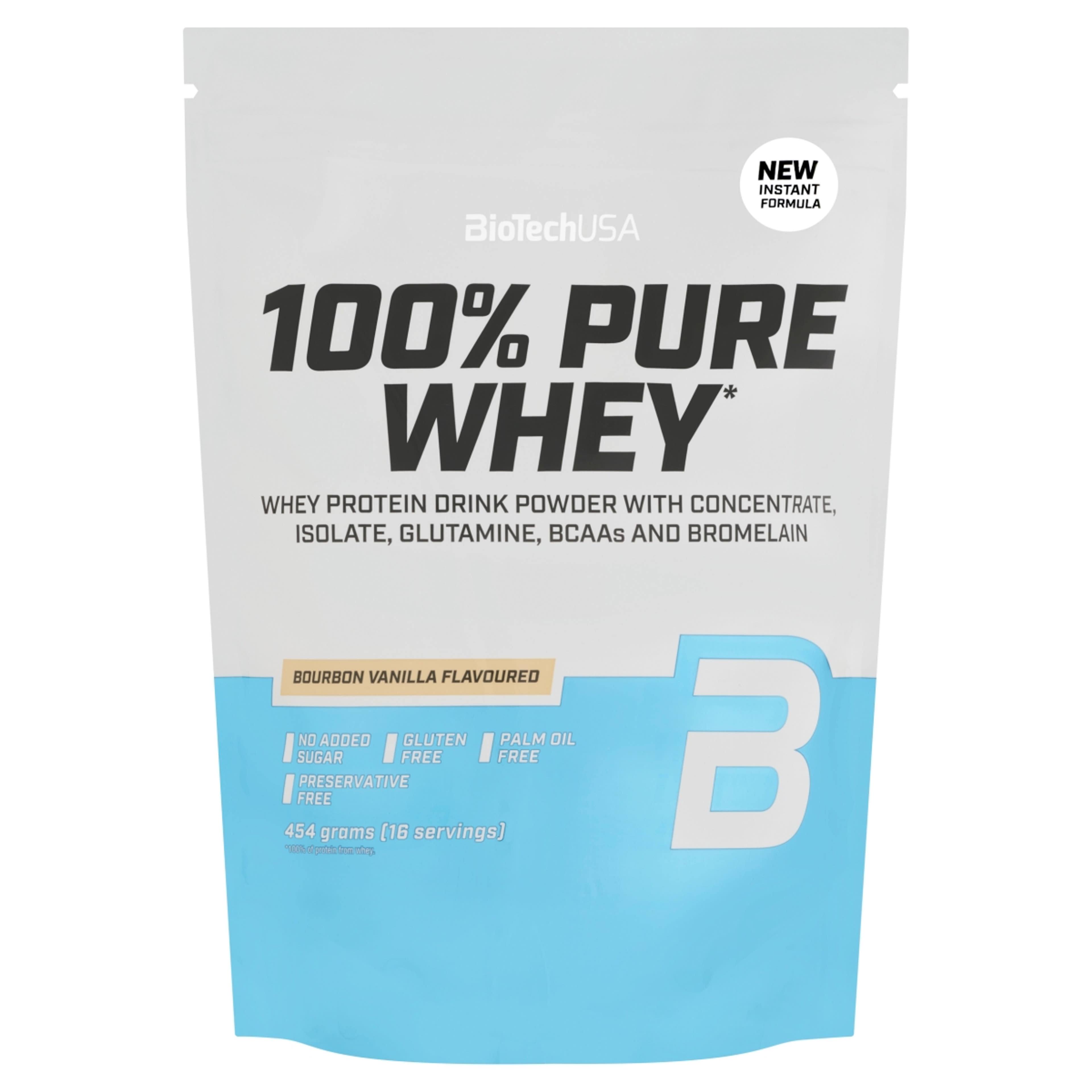 BioTechUSA 100% Pure Whey  Bourbon Vanília ízű fehérjepor - 454 g-1