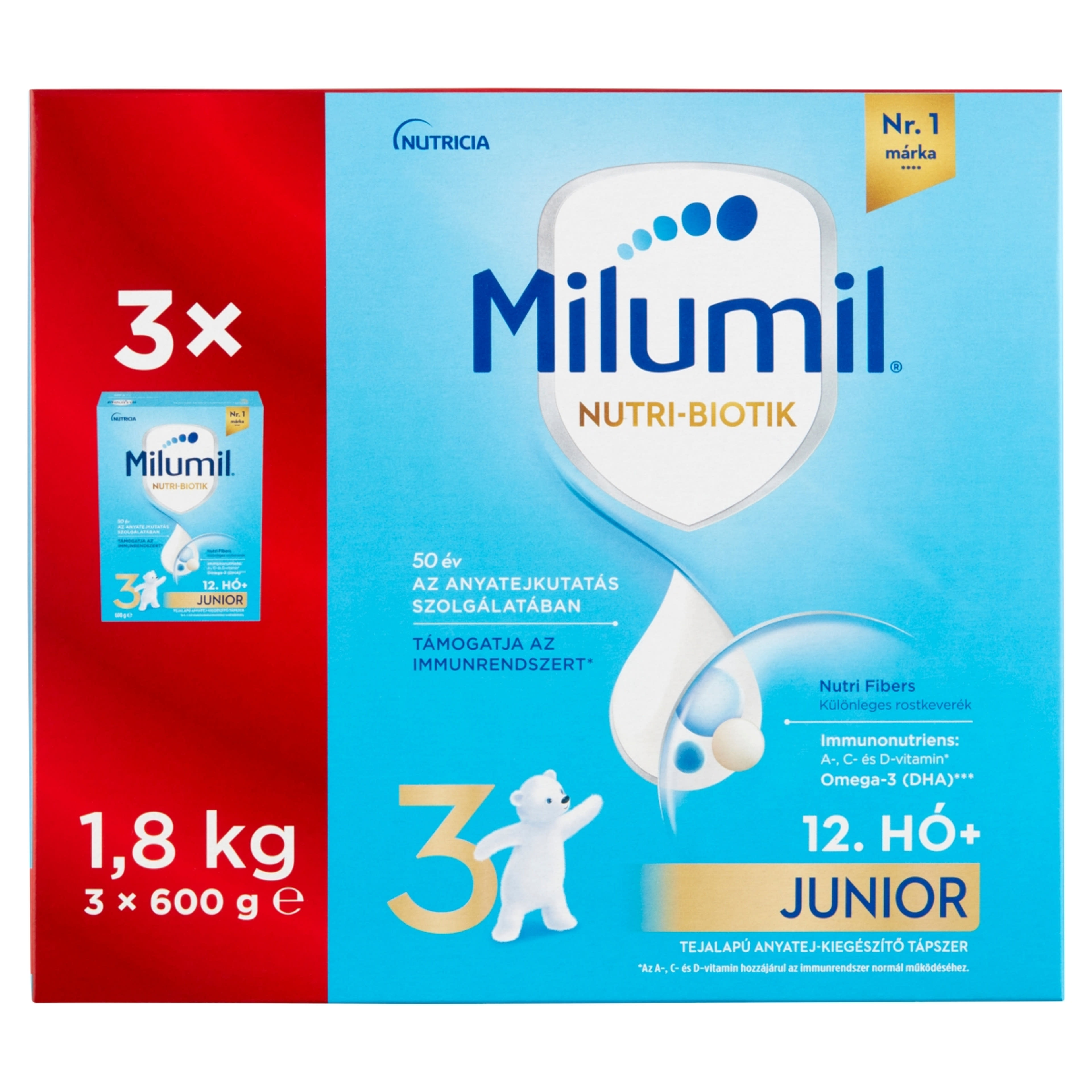 Milumil Nutri-Biotik 3 Junior tejalapú anyatej-kiegészítő tápszer 12 hónapos kortól - 1800 g