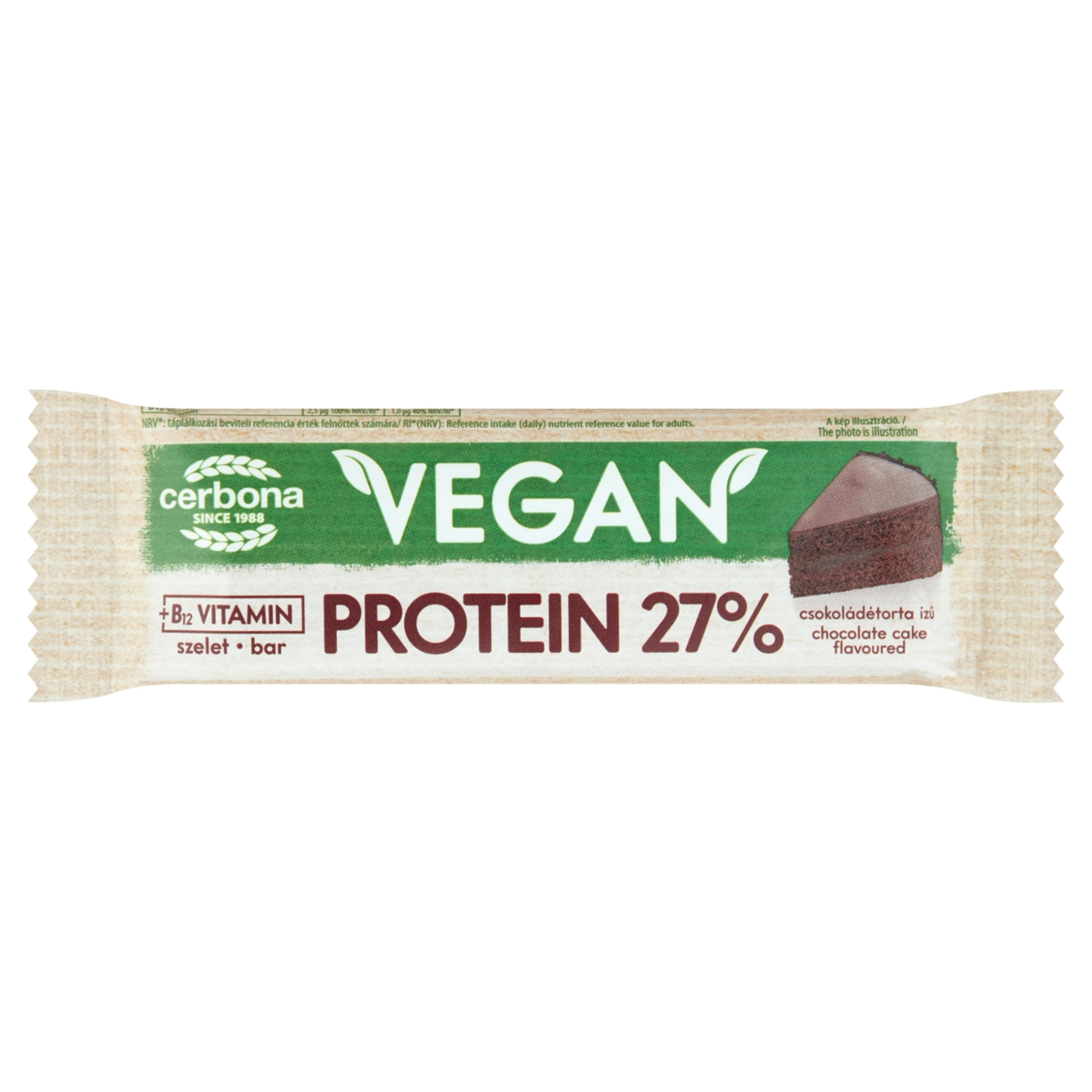 Cerbona Vegan magas fehérjetartalmú csokoládétorta ízű szelet kakaós bevonattal - 40 g