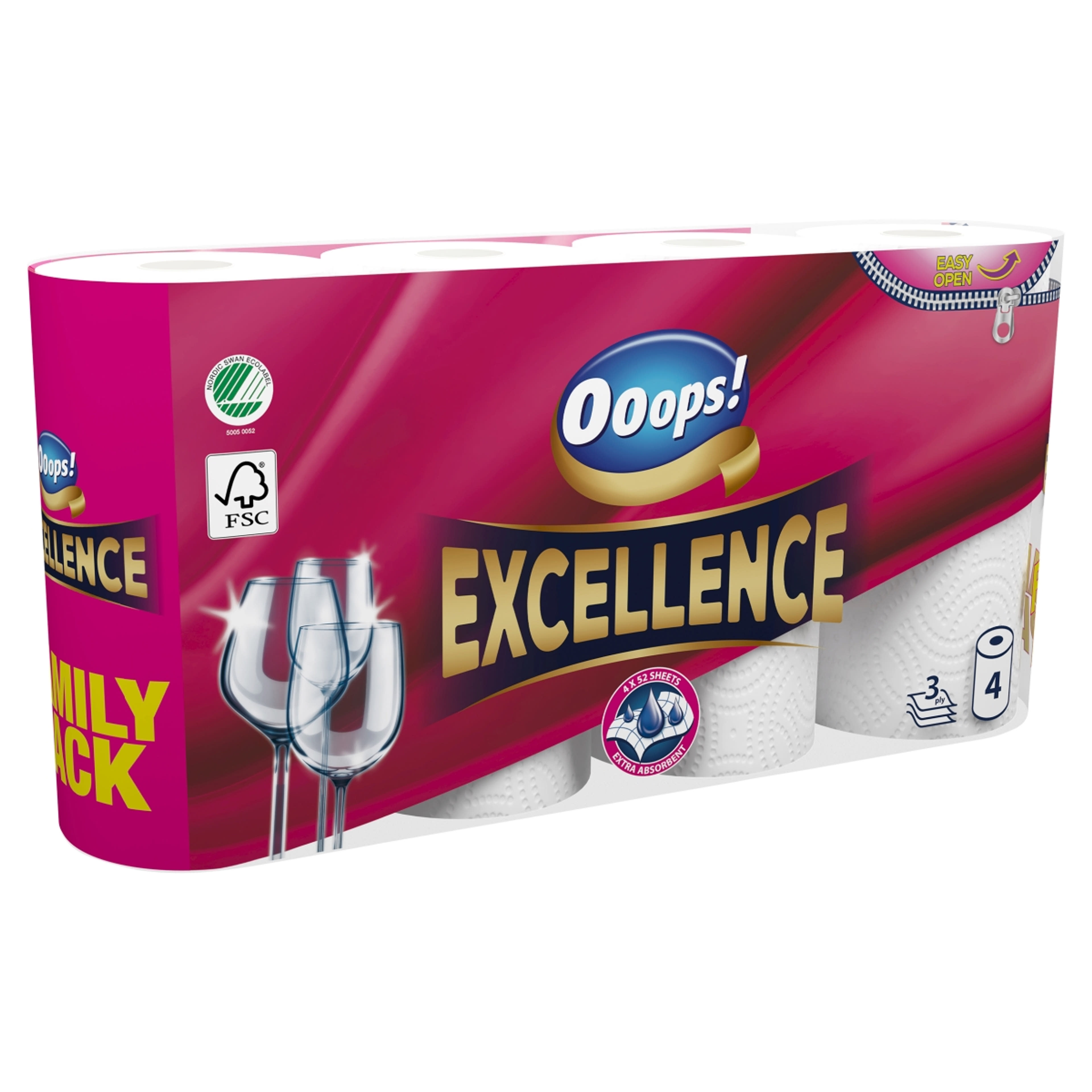 Ooops! Excellence háztartási papírtörlő 3 rétegű - 4 db