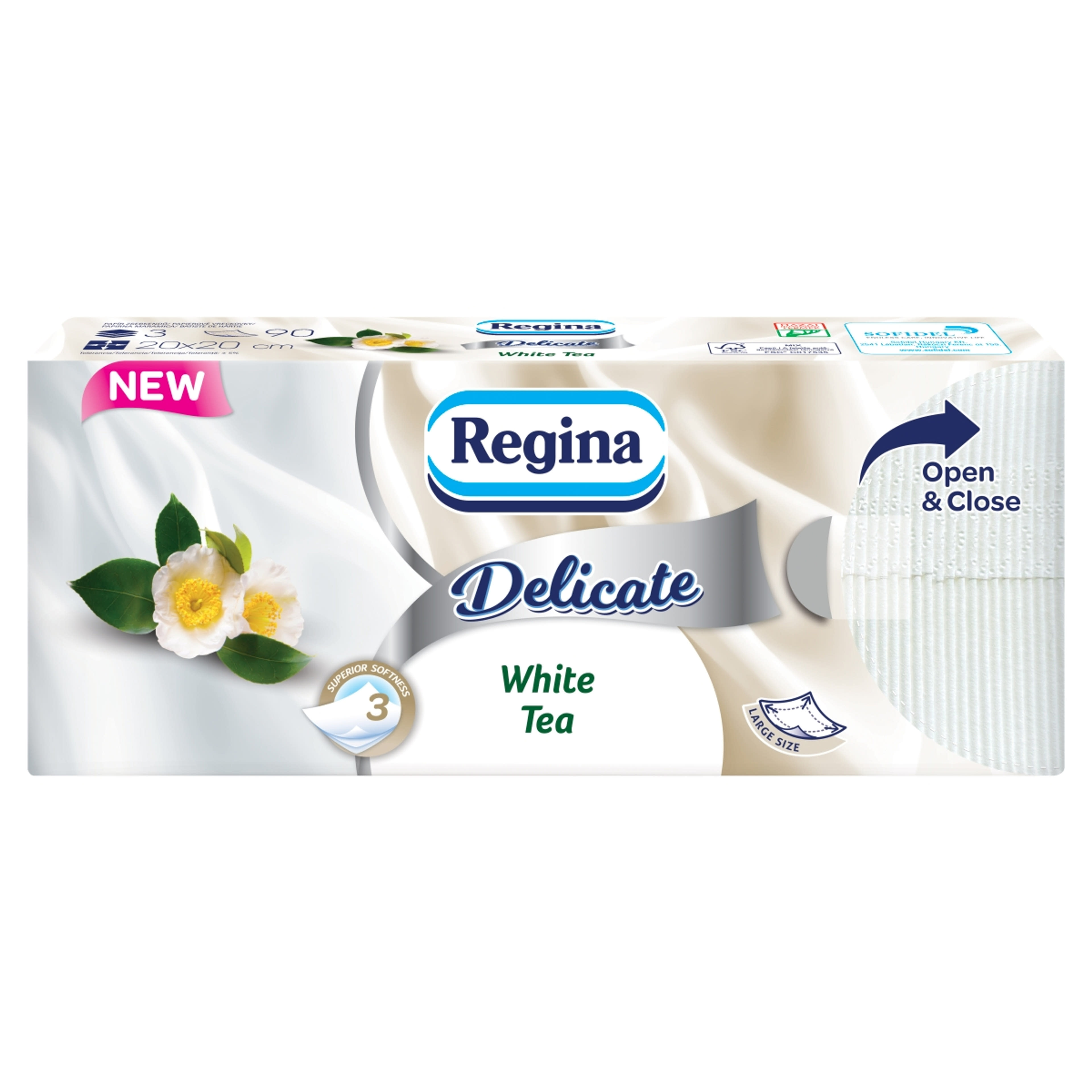 Regina Delicate White Tea papír zsebkendő 3 rétegű - 90 db