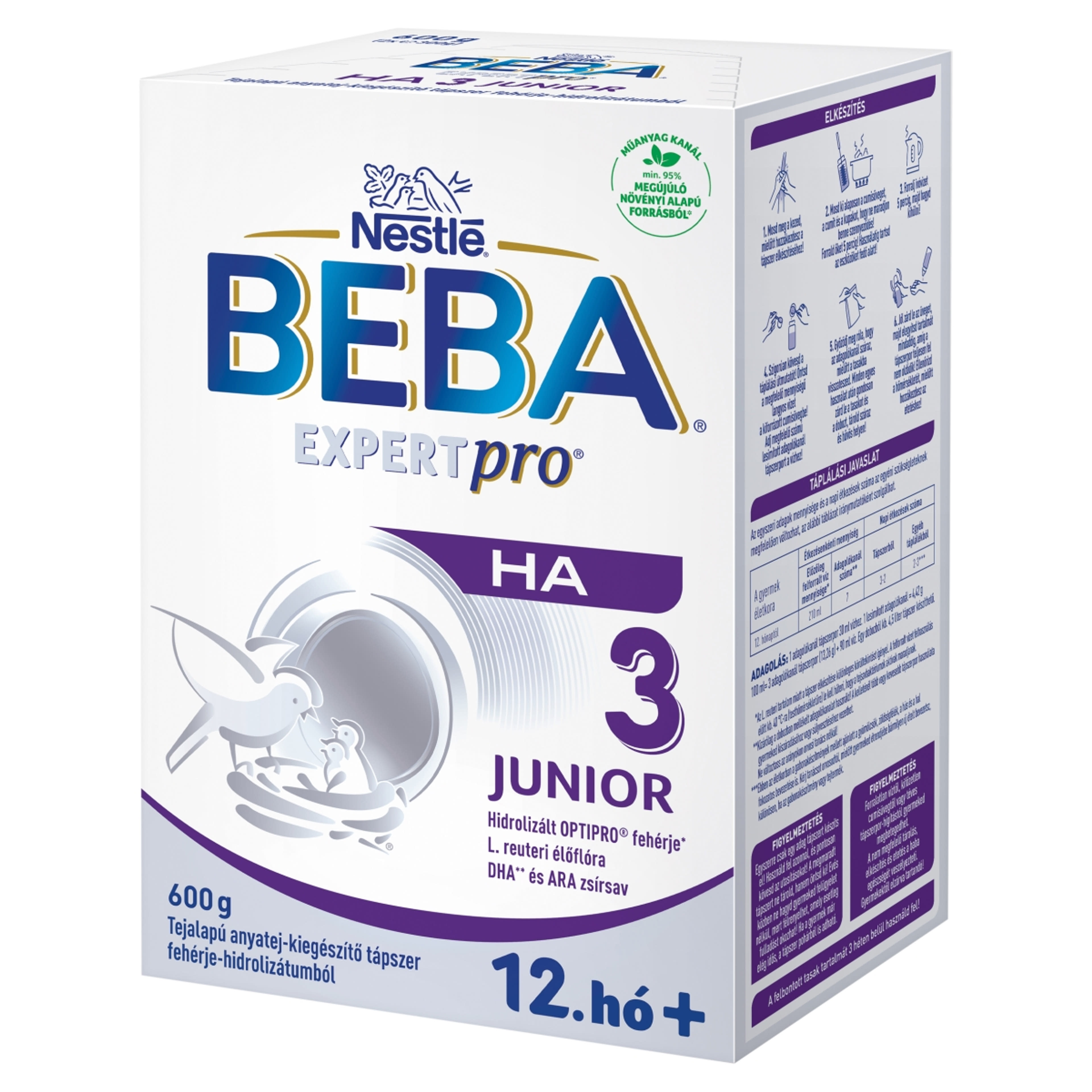 Beba Expertpro HA 3 Junior tejalapú anyatej-kiegészítő tápszer fehérje-hidrolizátumból 12.hónapos kortól - 600 g-2
