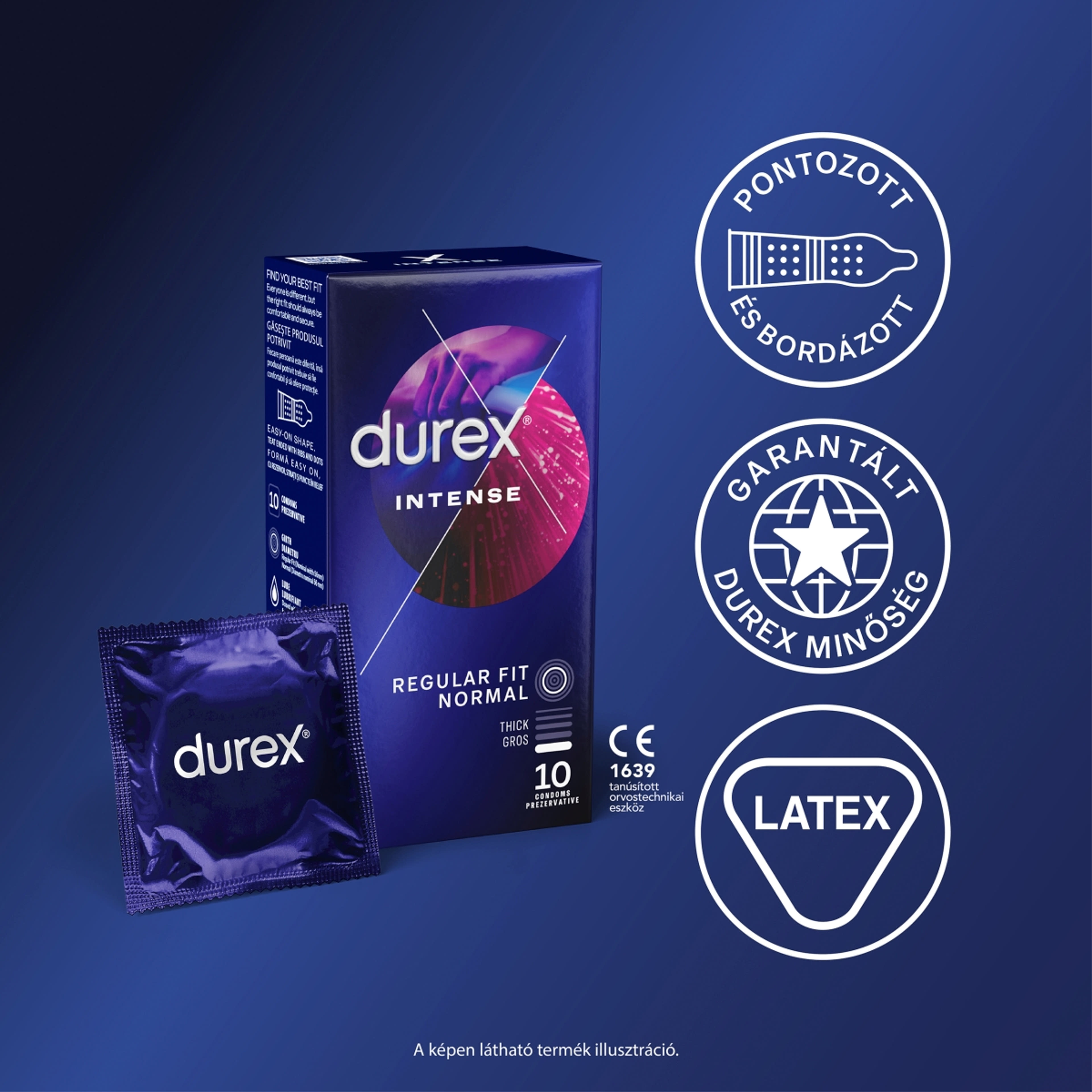 Durex Intense Orgasmic bordázott és pontozott óvszer stimuláló síkosítóval - 10 db-3