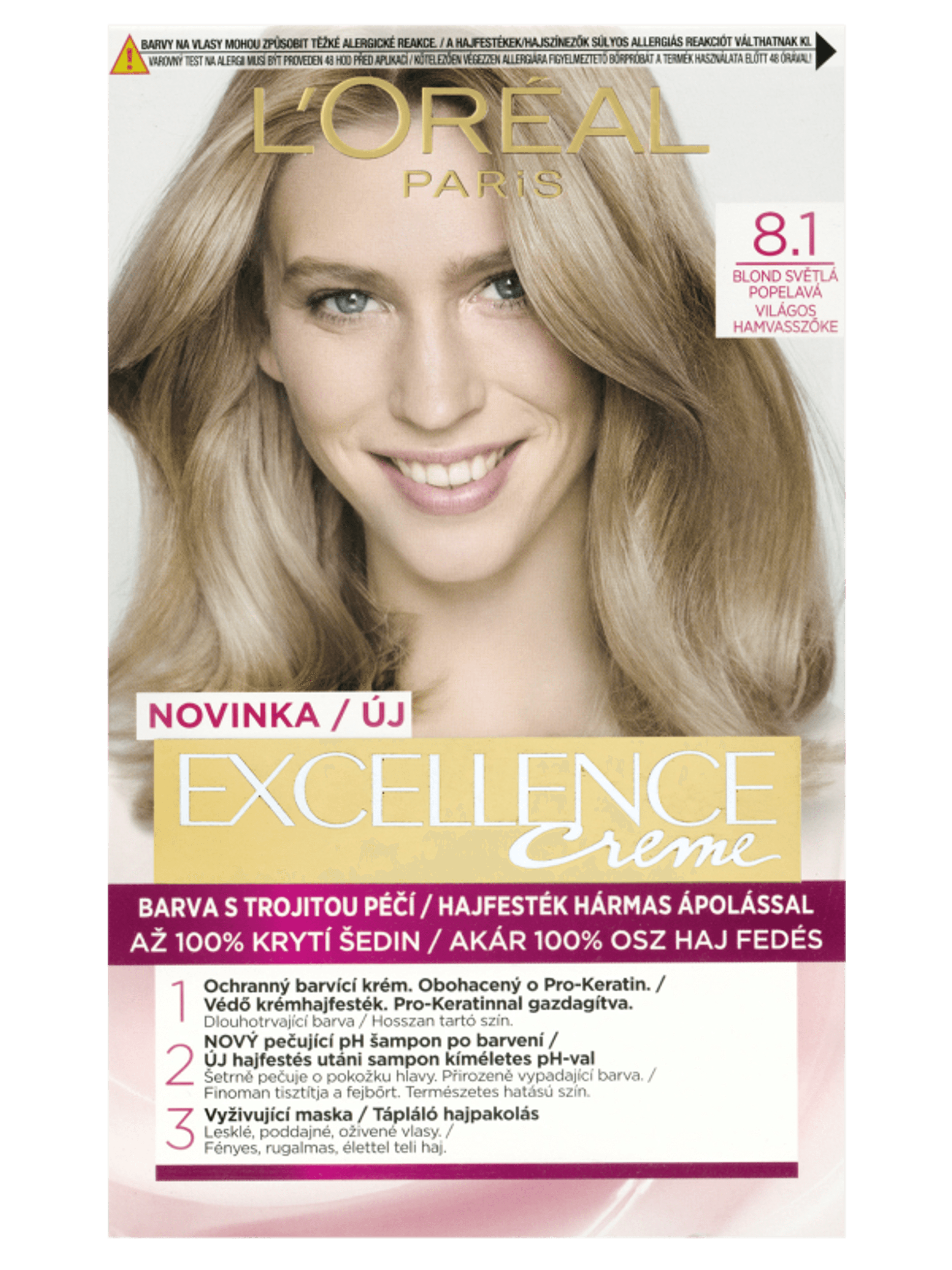 L'Oréal Paris Excellence krémes, tartós hajfesték 8.1 világos hamvasszőke - 1 db-2