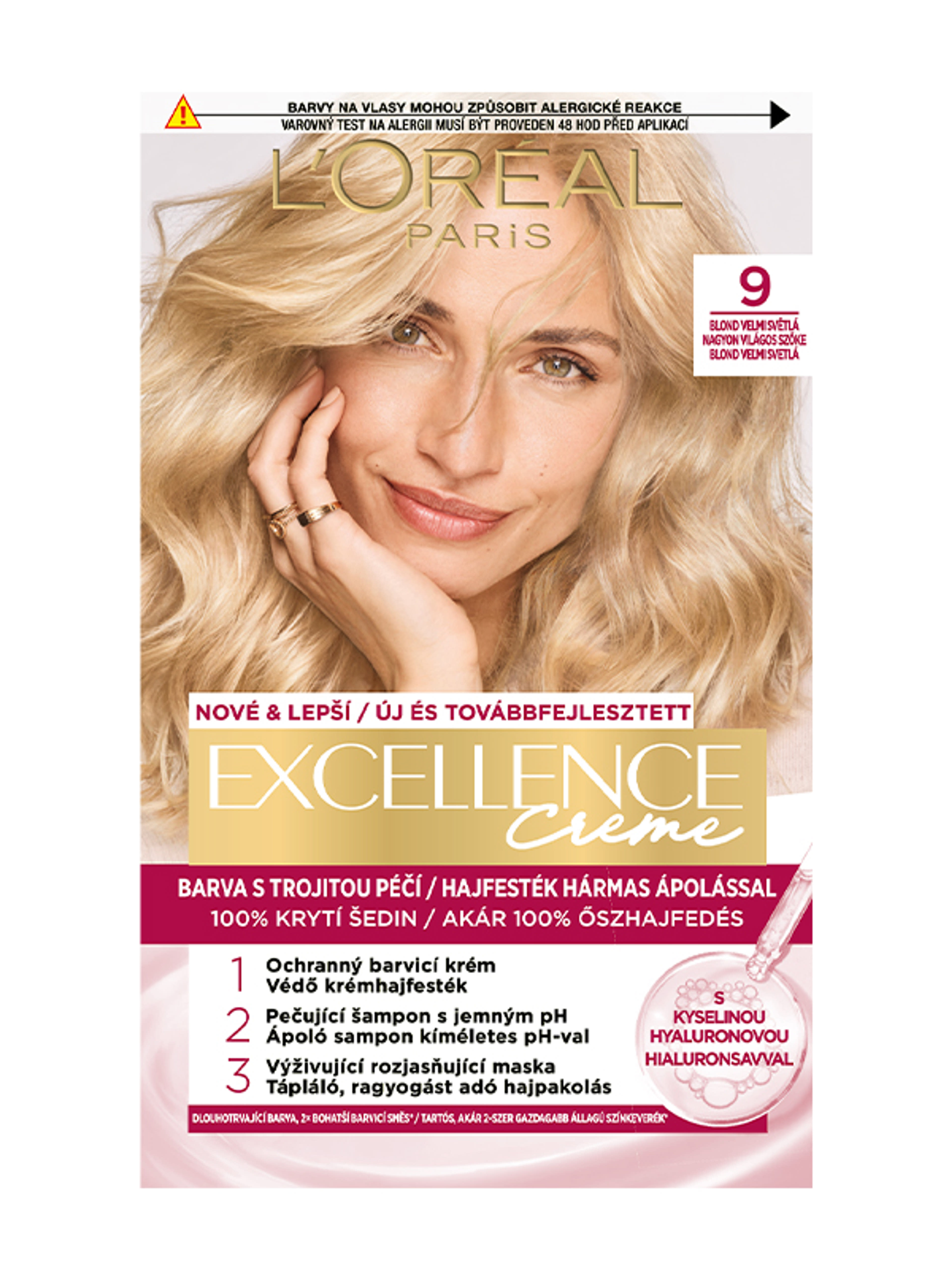 L'Oréal Paris Excellence krémes, tartós hajfesték 9 nagyon világos szőke - 1 db-1