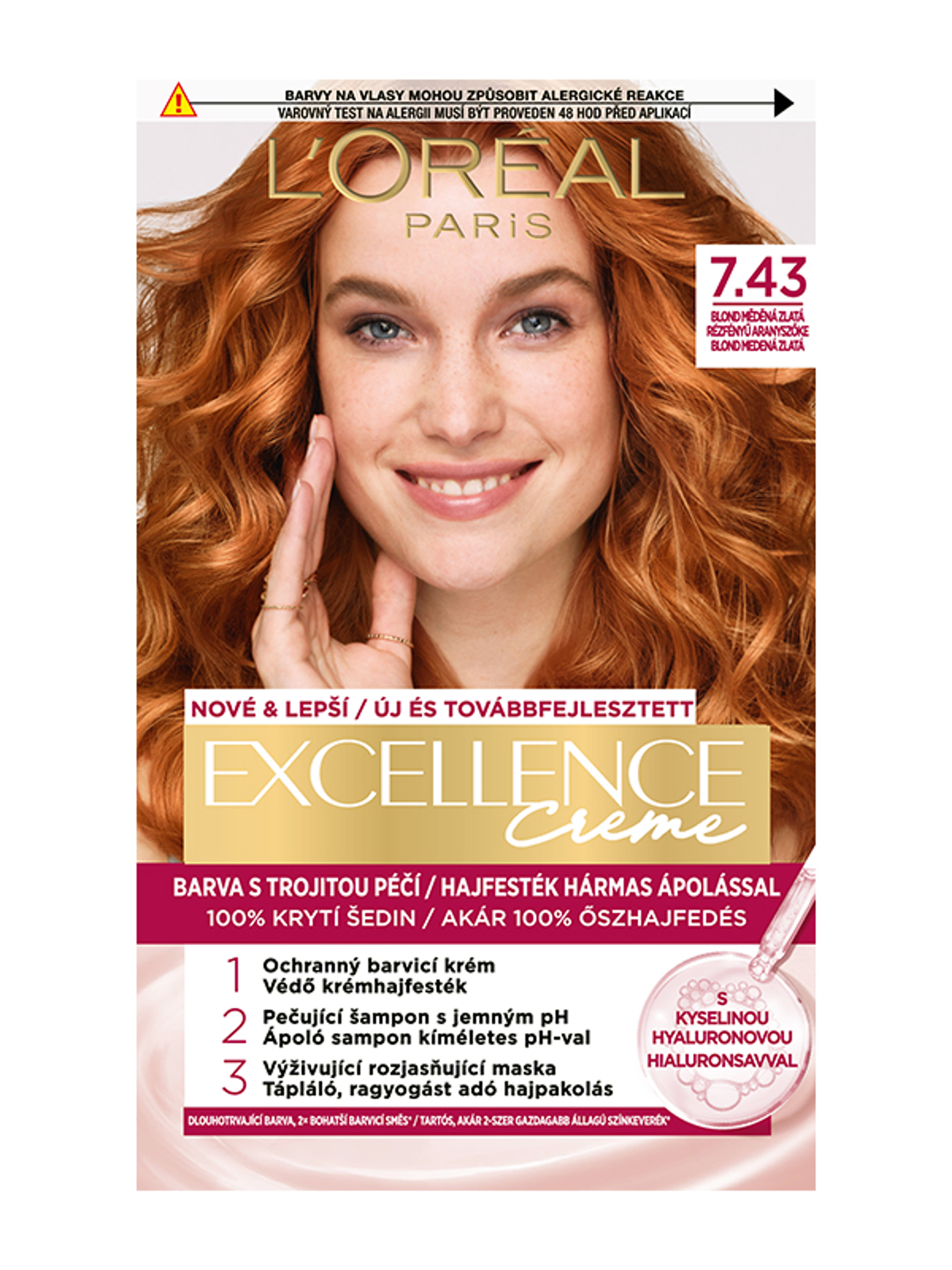 L'Oréal Paris Excellence krémes, tartós hajfesték 7.43 rézfényű aranyszőke - 1 db-1