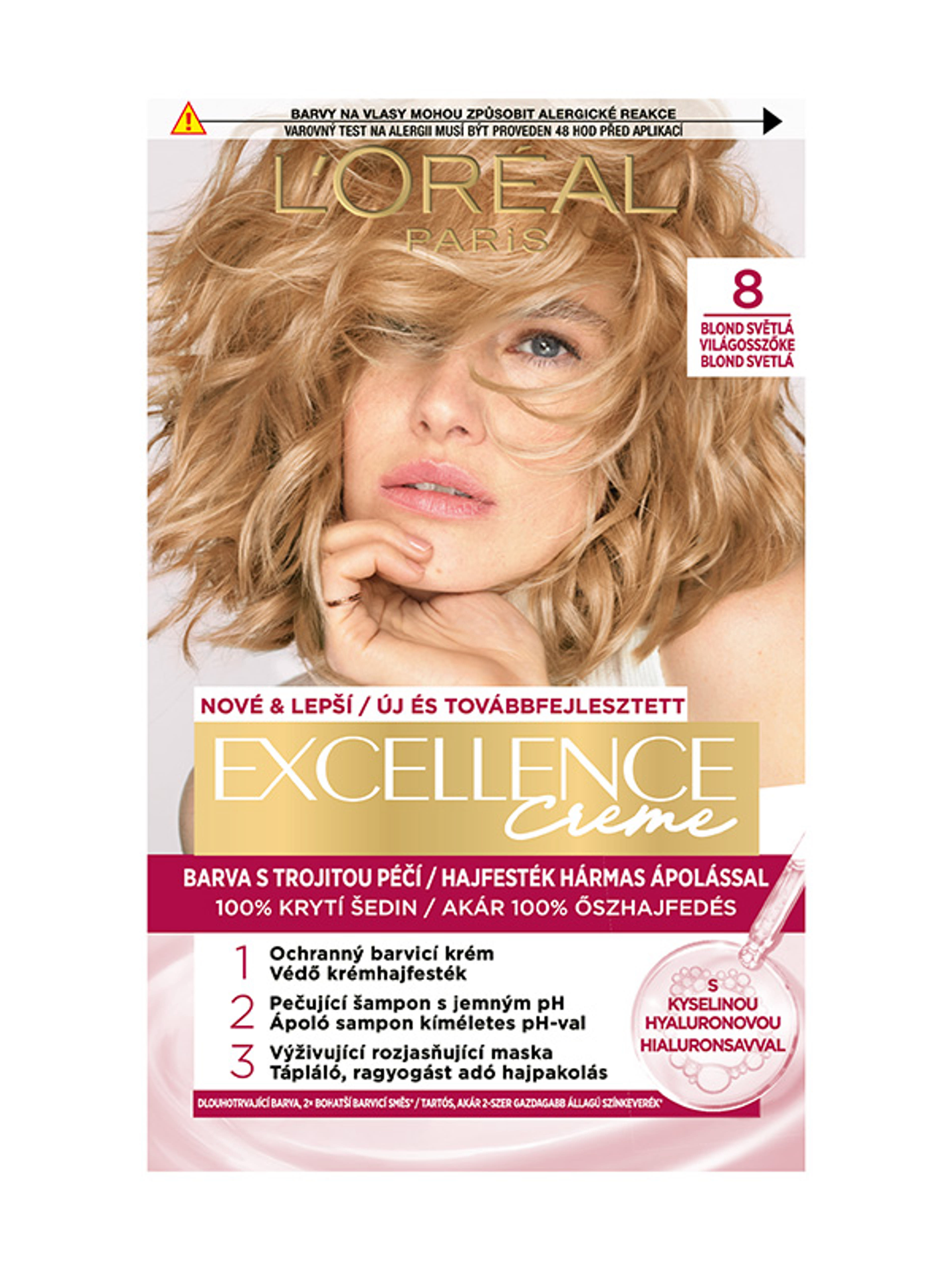L'Oréal Paris Excellence krémes, tartós hajfesték 8 világosszőke - 1 db