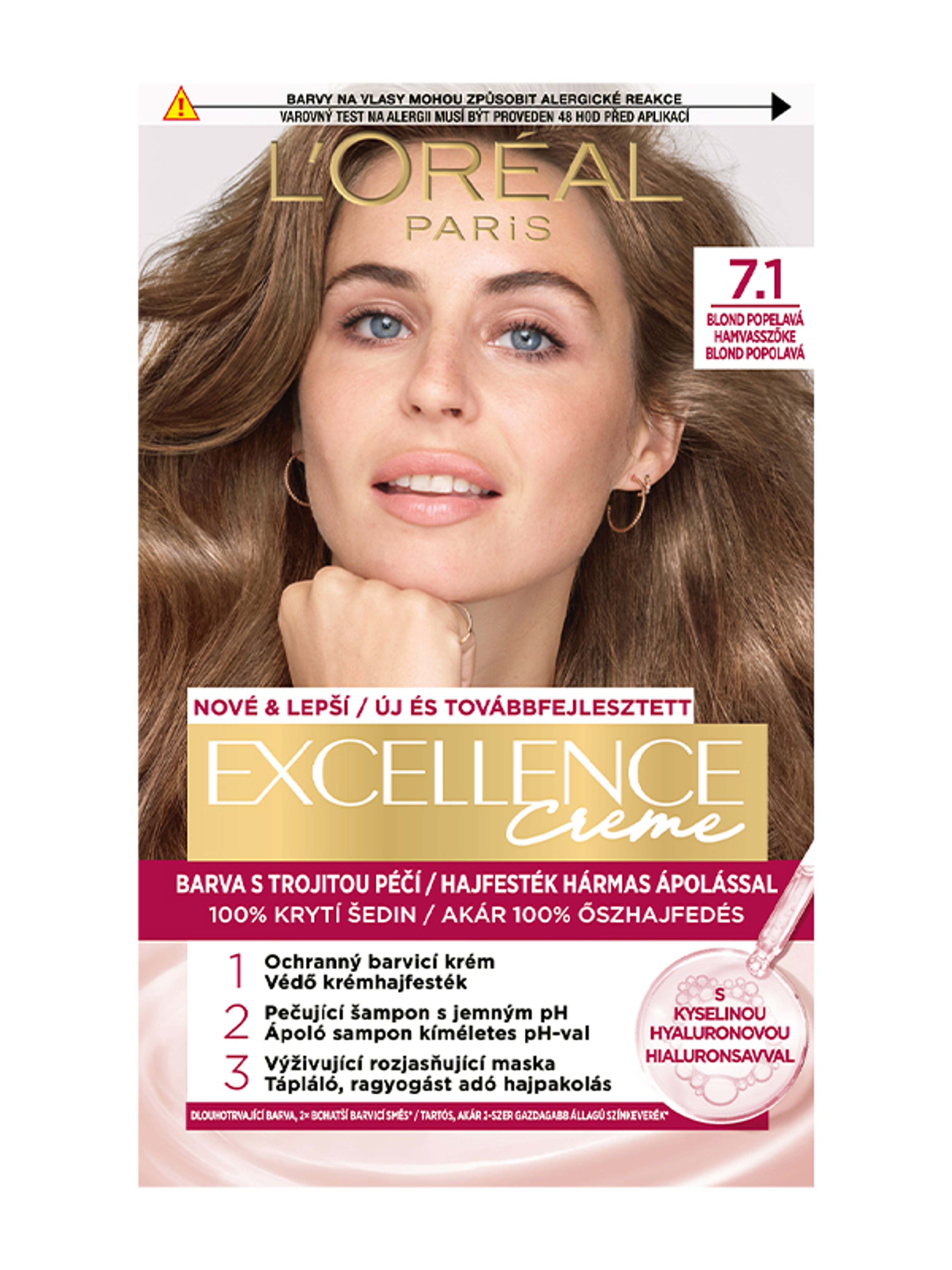 L'Oréal Paris Excellence krémes, tartós hajfesték 7.1 hamvasszőke - 1 db-1
