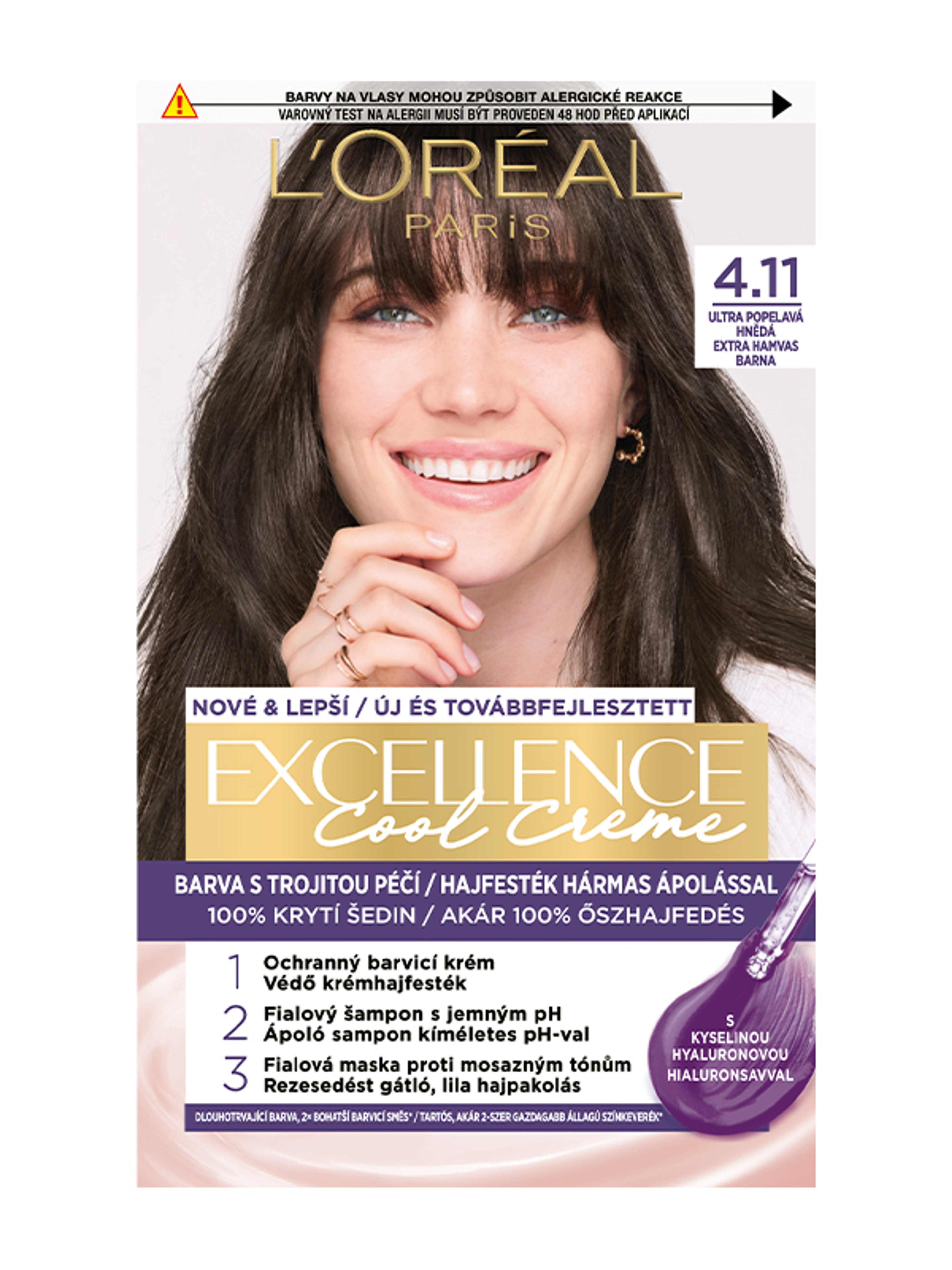 L'Oréal Paris Excellence krémes, tartós hajfesték COOL CRÉME 4.11 Extra hamvas barna - 1 db-1