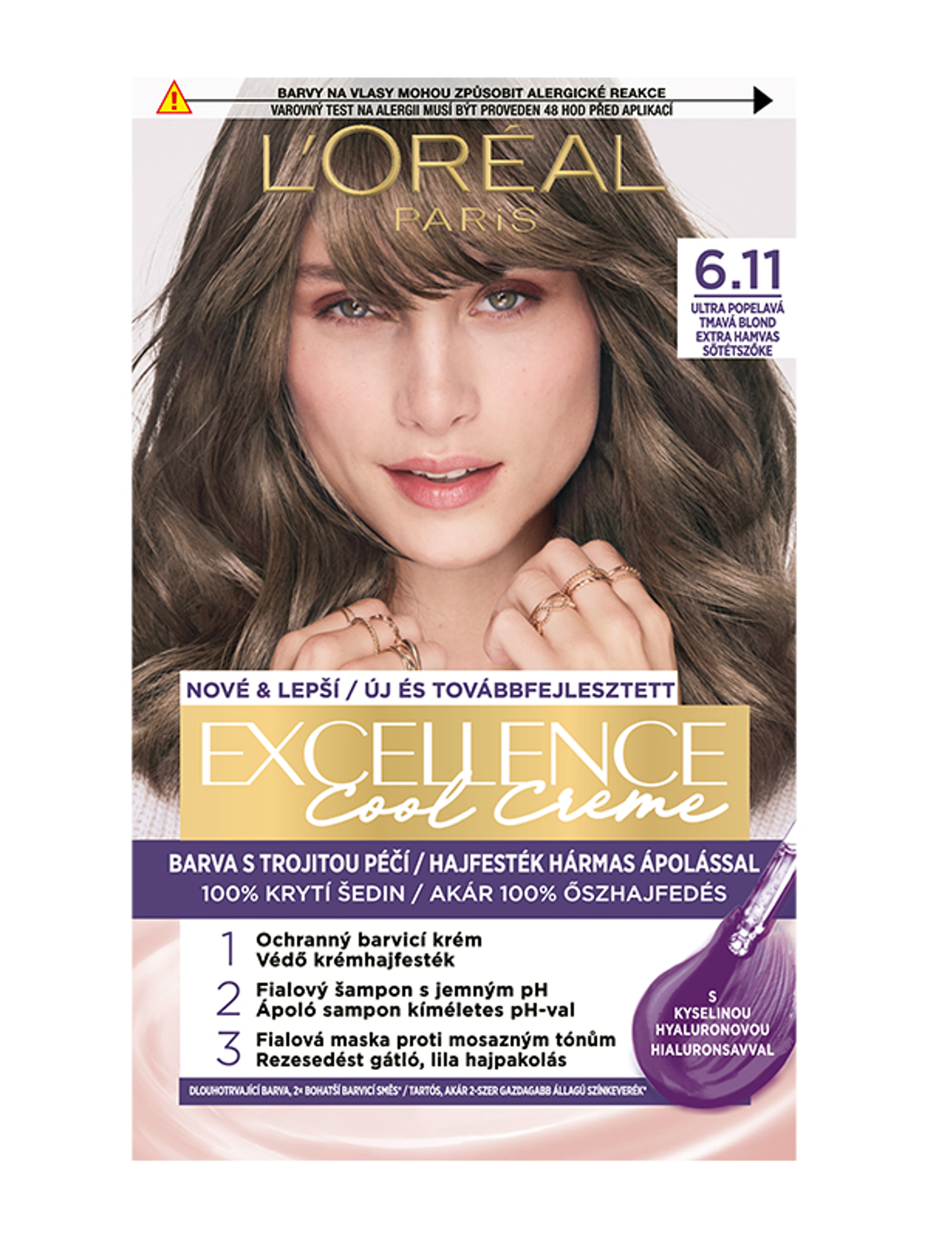 L'Oréal Paris Excellence krémes, tartós hajfesték COOL CRÉME 6.11 Extra hamvas sötétszőke - 1 db-1