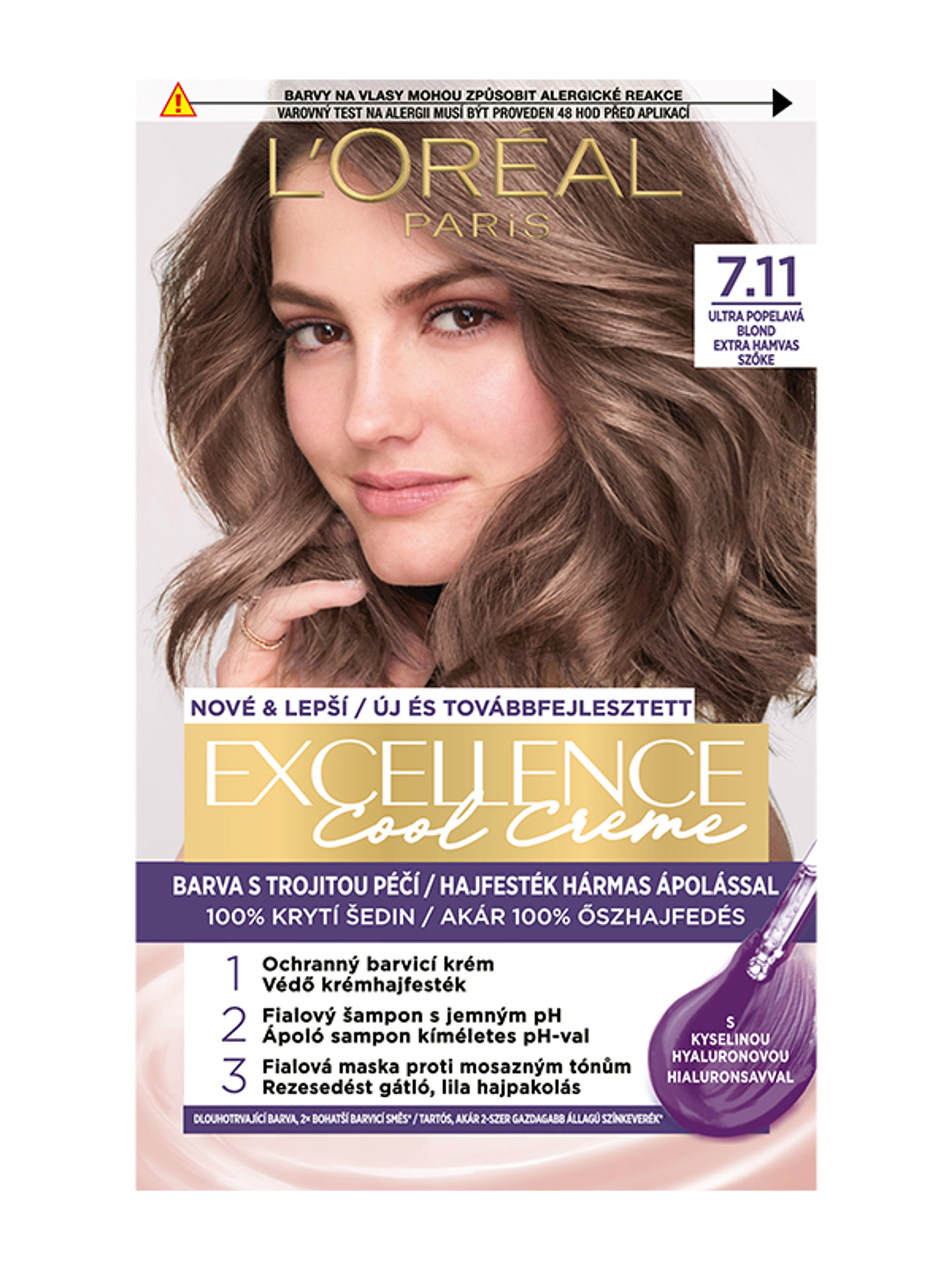L'Oréal Paris Excellence krémes, tartós hajfesték COOL CRÉME 7.11 Extra hamvas szőke - 1 db