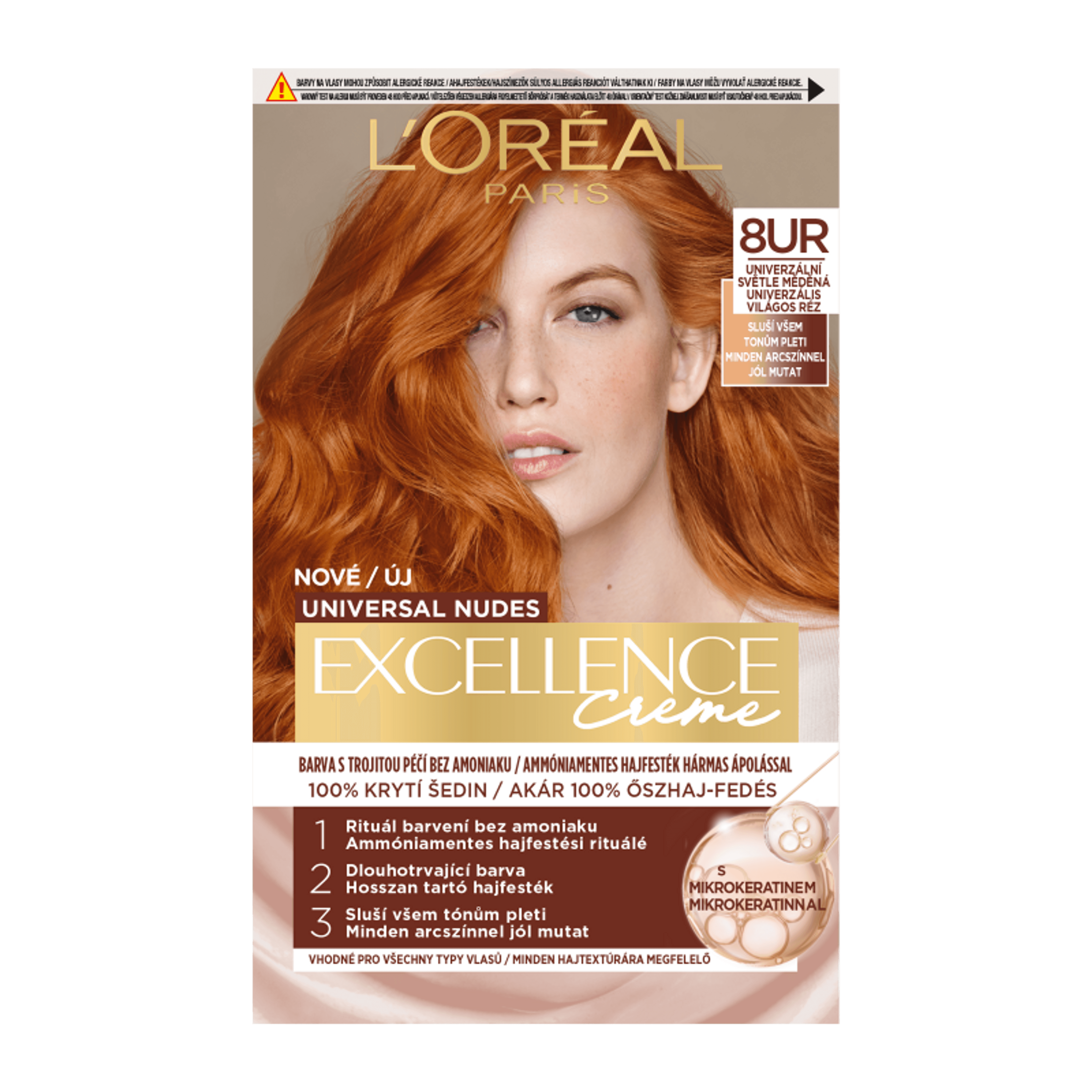 L'Oréal Paris Excellence Nudes Copper hajfesték /8UR univerzális világos réz - 1 db